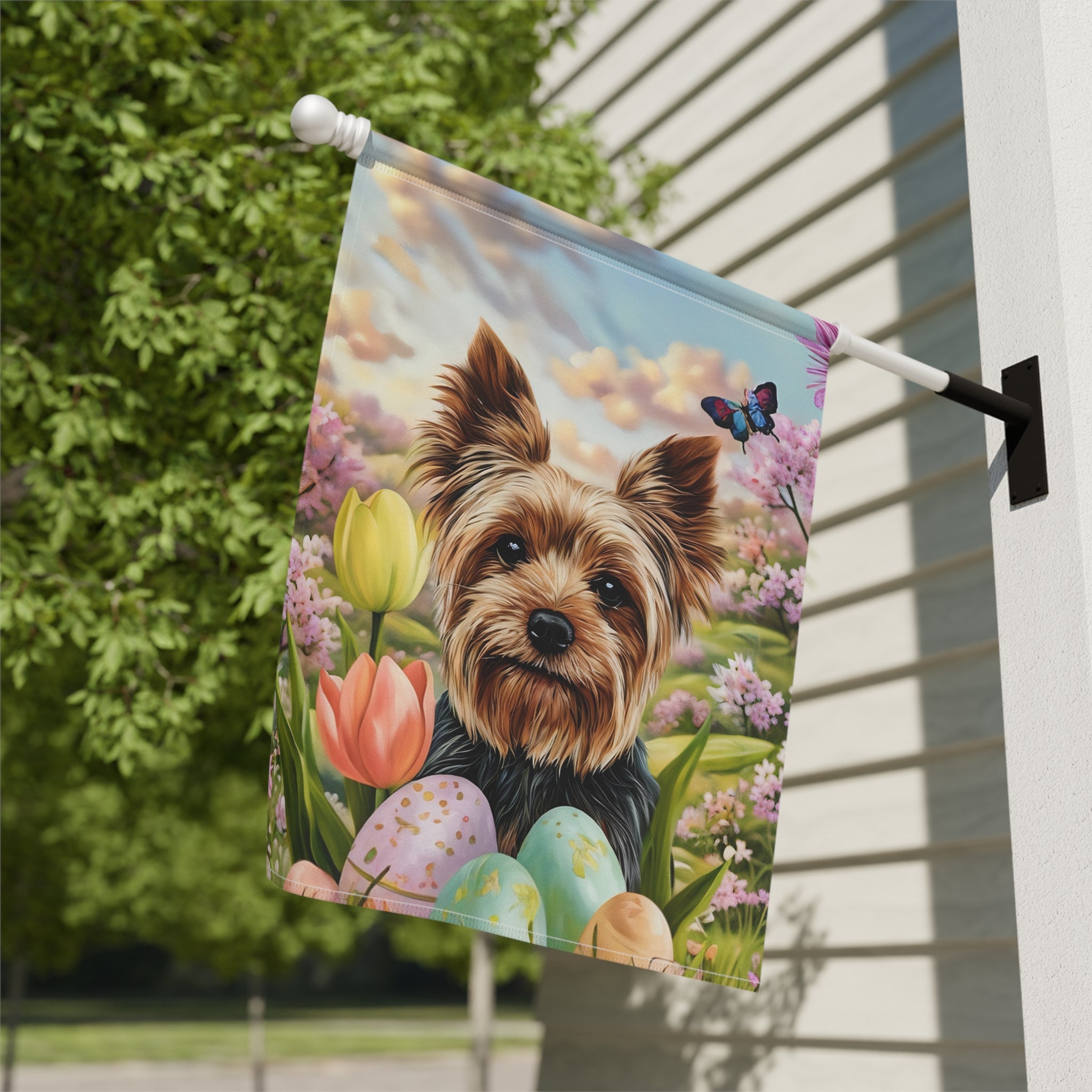 Easter Egg Yorkshire Terrier Garden Flag