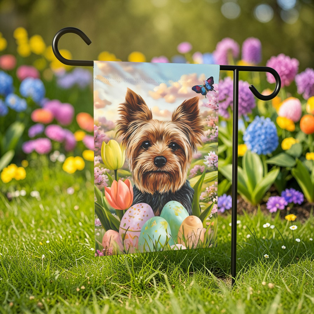 Easter Egg Yorkshire Terrier Garden Flag