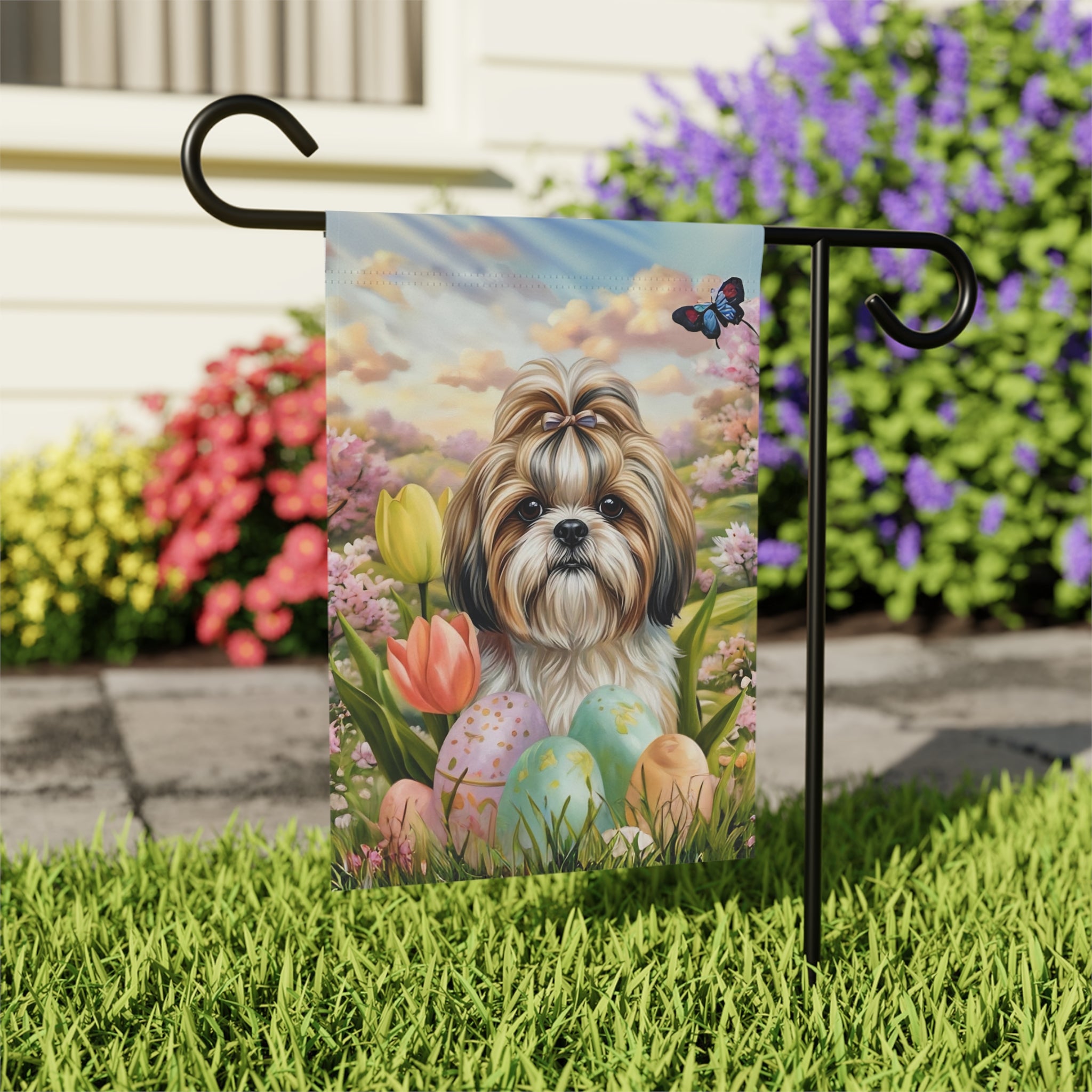 Easter Egg Shih Tzu Garden Flag