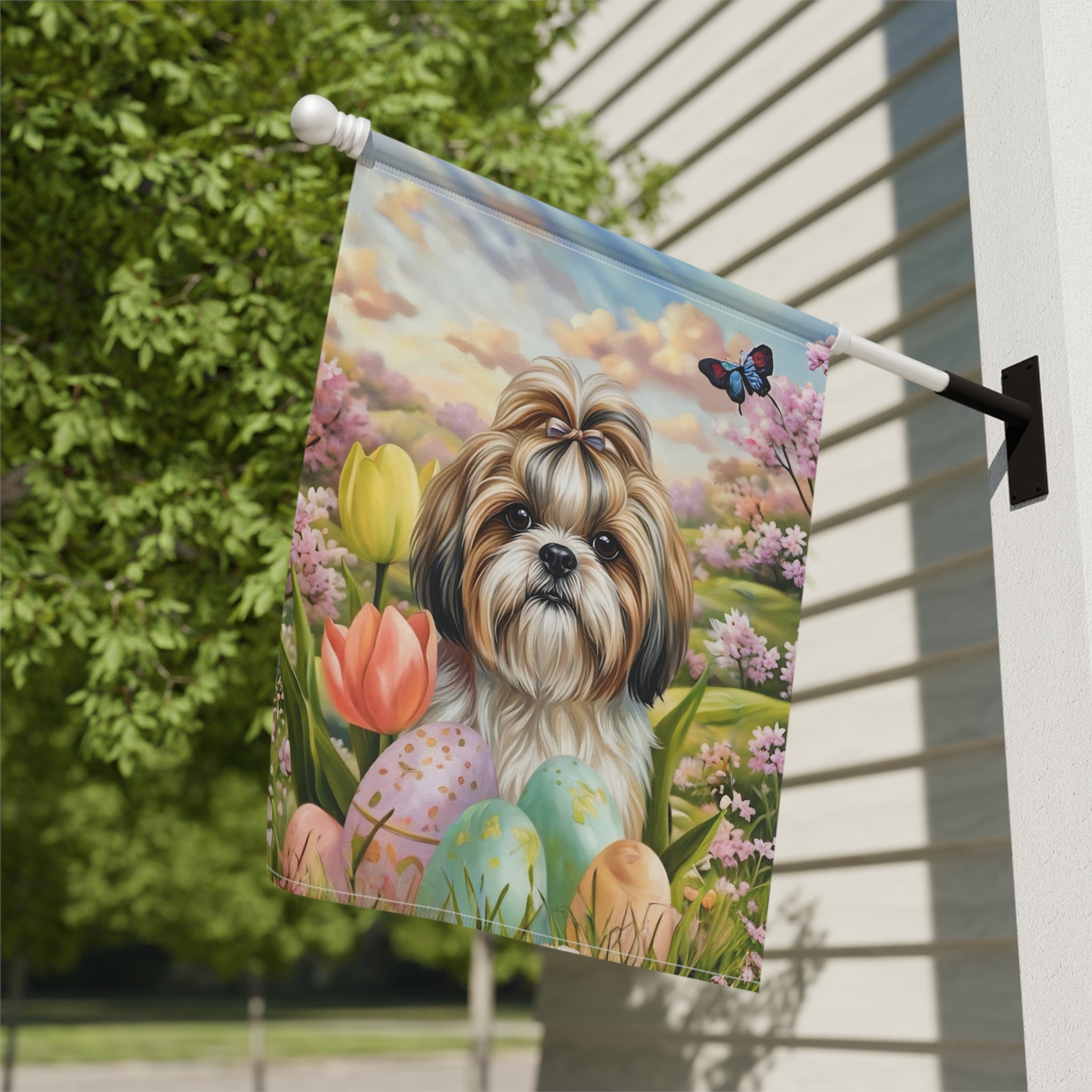 Easter Egg Shih Tzu Garden Flag