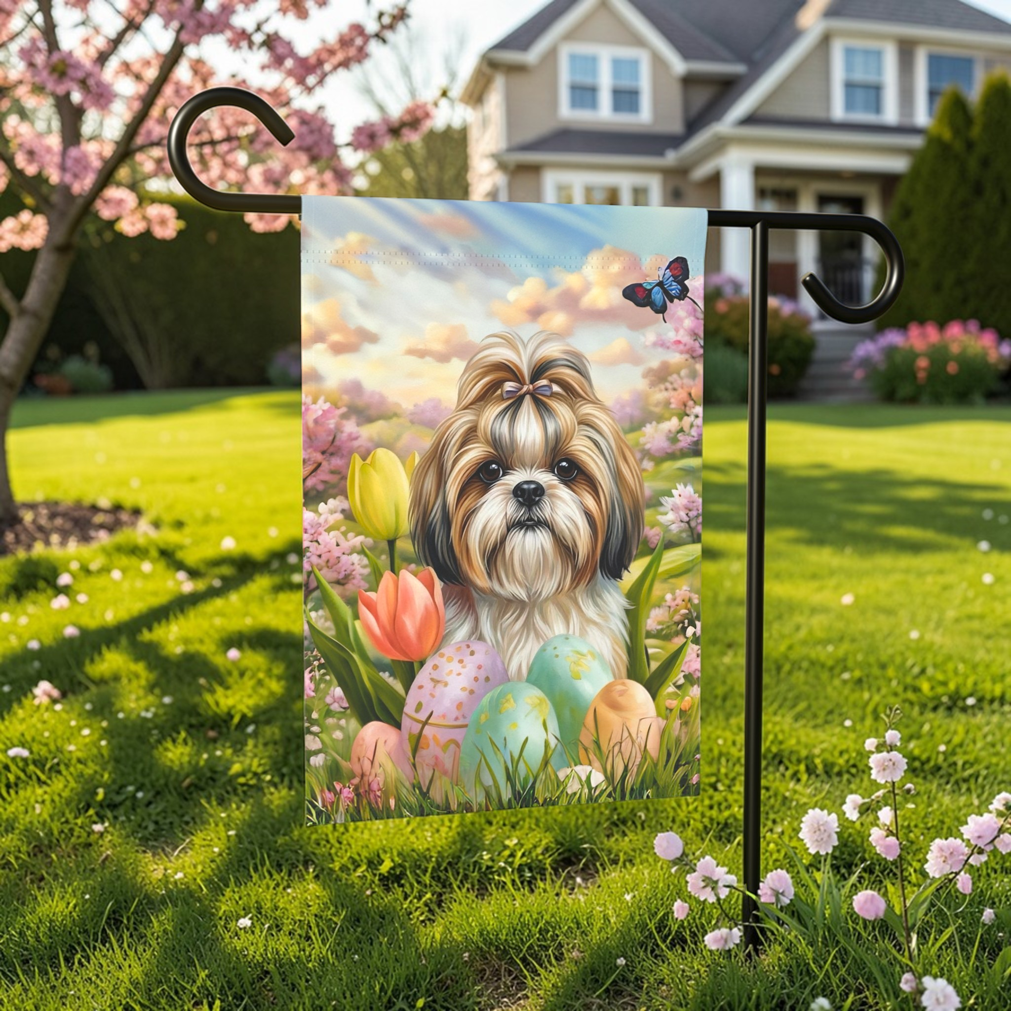 Easter Egg Shih Tzu Garden Flag