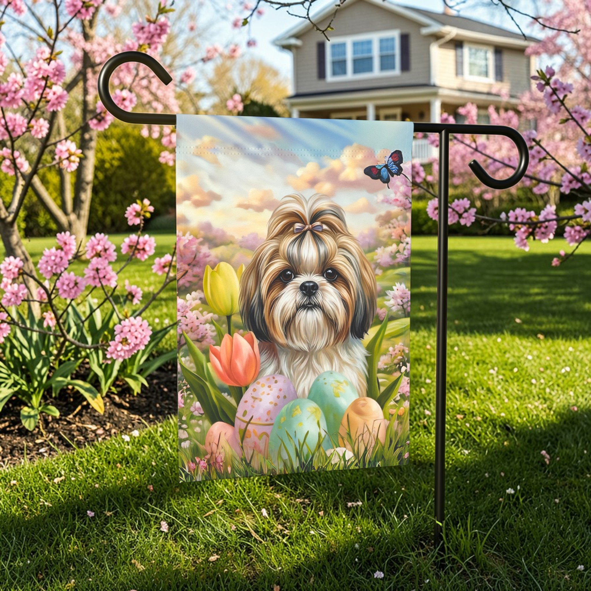Easter Egg Shih Tzu Garden Flag