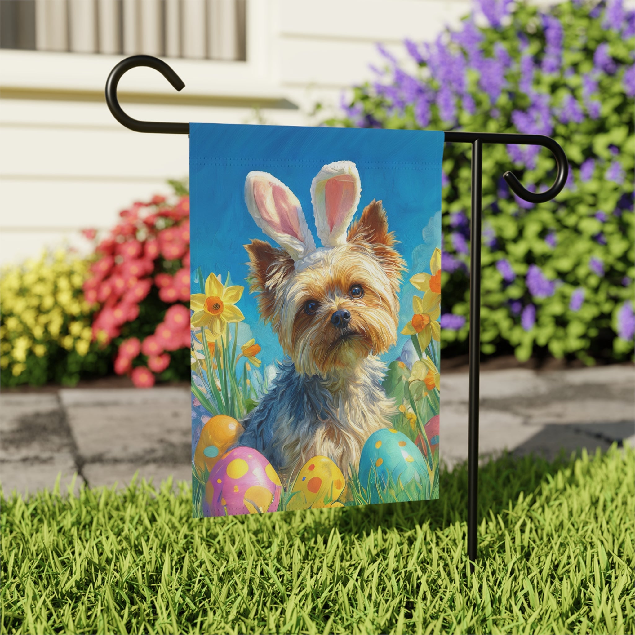 Easter Eggs and Daffodils Yorkshire Terrier Garden Flag