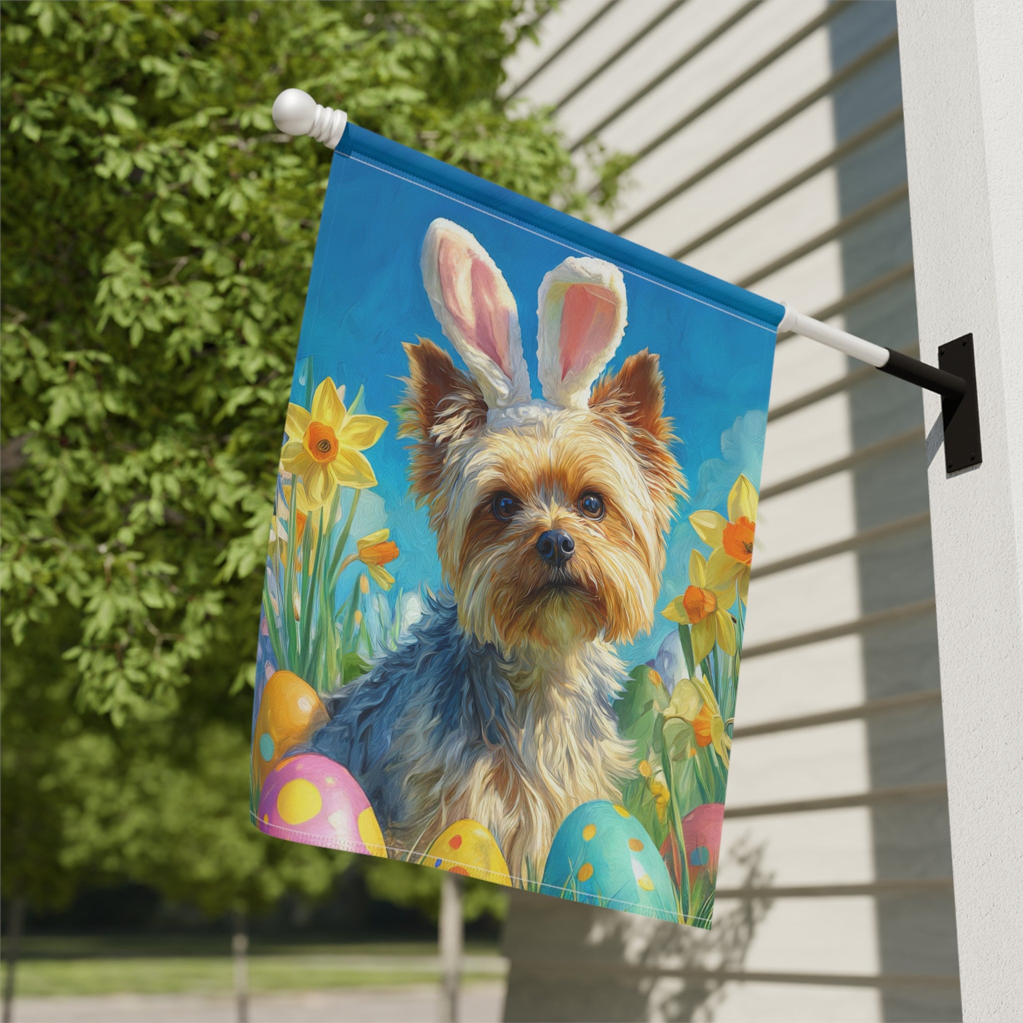 Easter Eggs and Daffodils Yorkshire Terrier Garden Flag