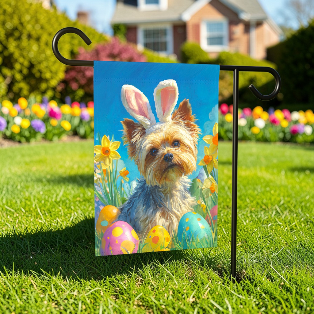 Easter Eggs and Daffodils Yorkshire Terrier Garden Flag