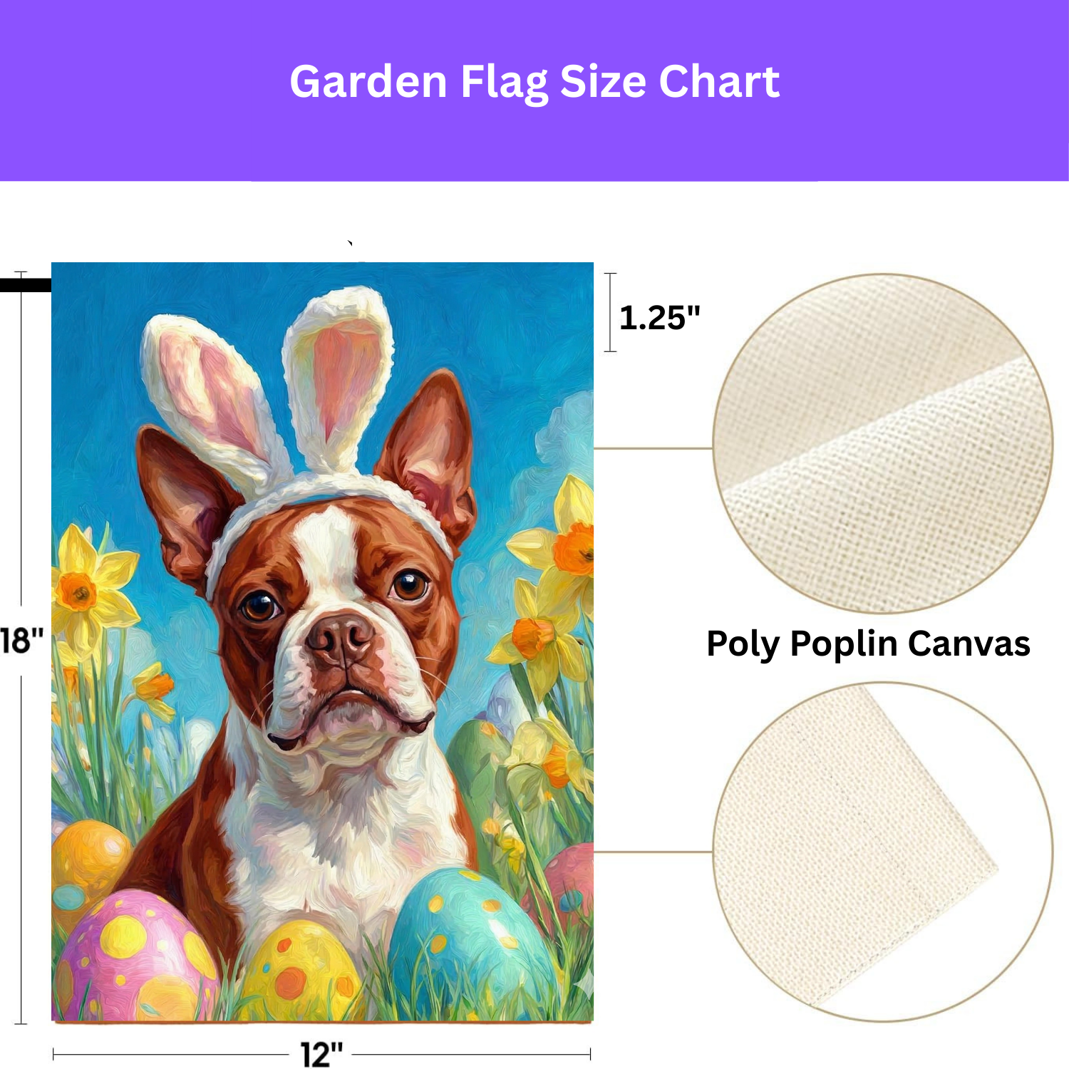 Easter Eggs and Daffodils Red Boston Terrier Garden Flag