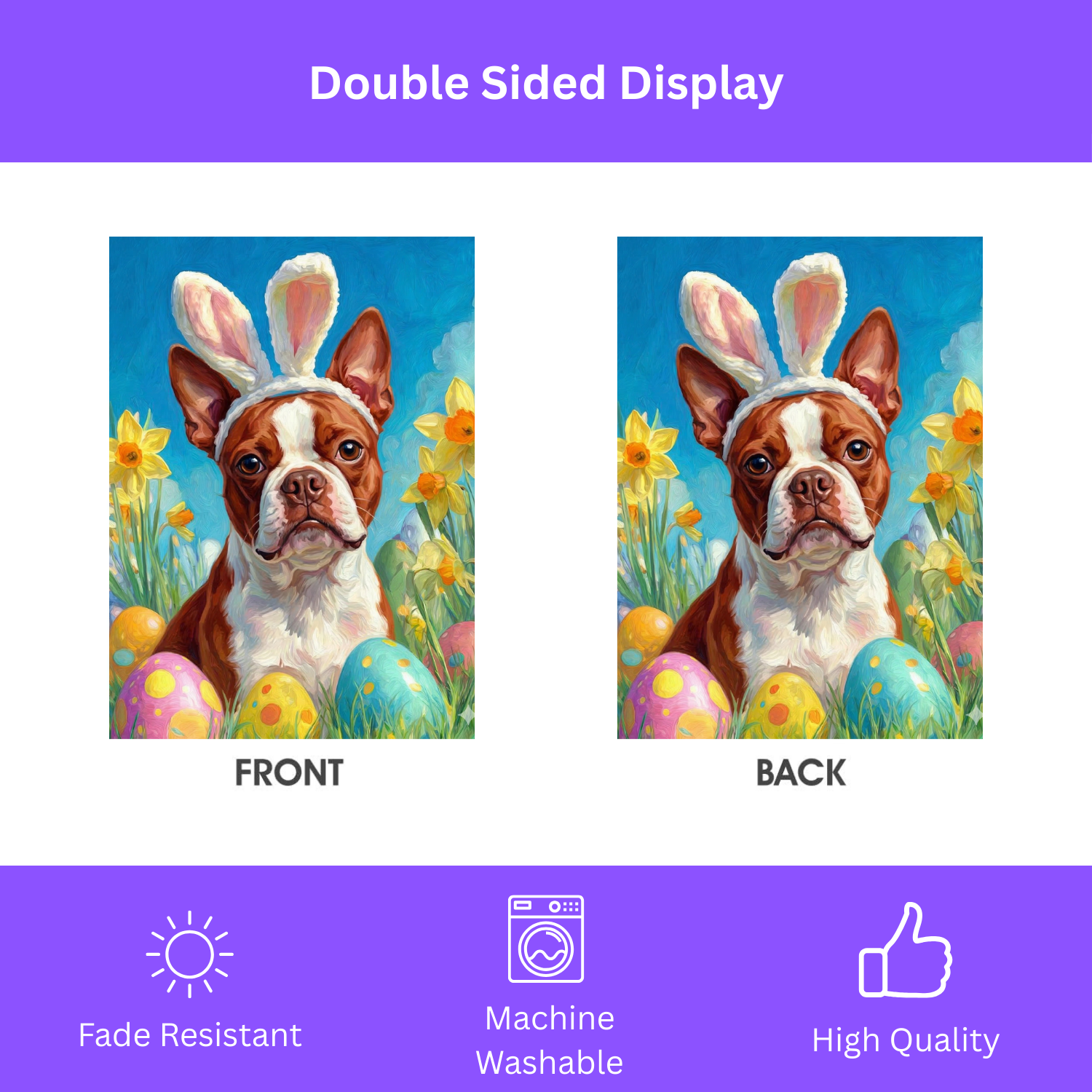 Easter Eggs and Daffodils Red Boston Terrier Garden Flag