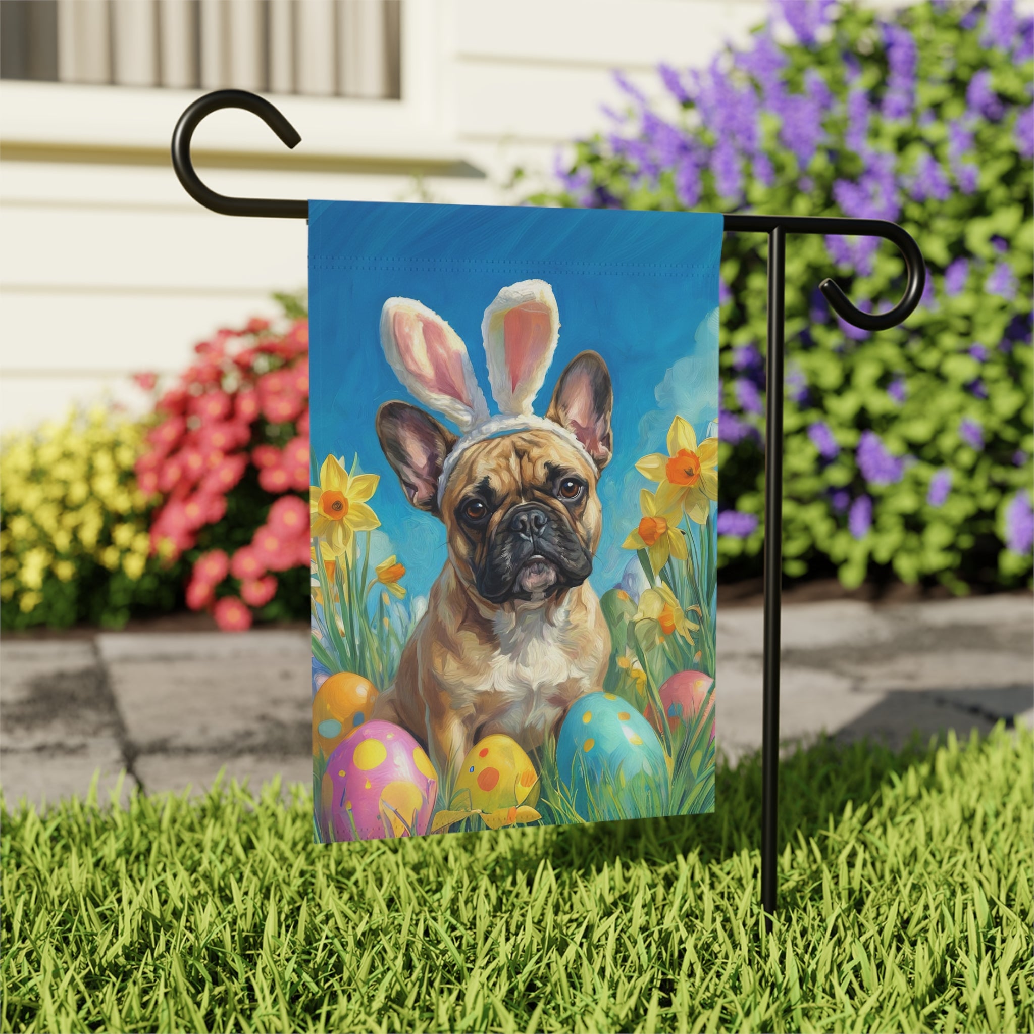 Easter Eggs and Daffodils French Bulldog Garden Flag