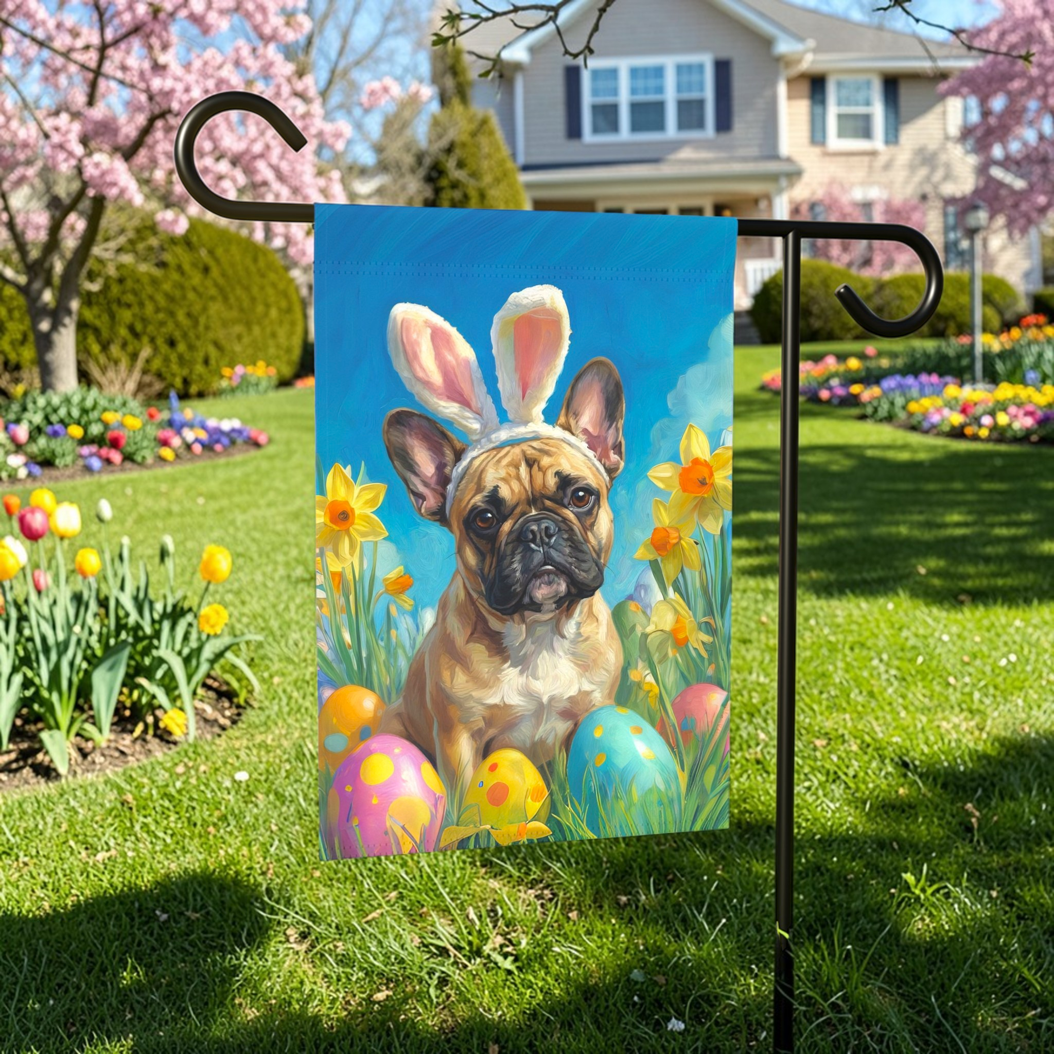 Easter Eggs and Daffodils French Bulldog Garden Flag