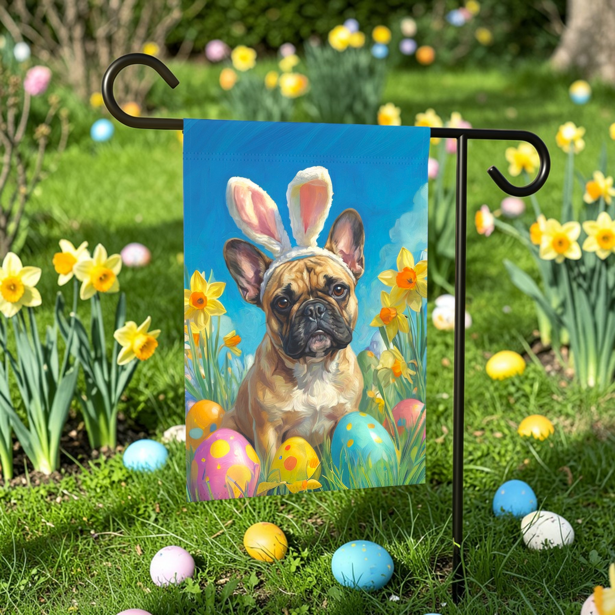 Easter Eggs and Daffodils French Bulldog Garden Flag