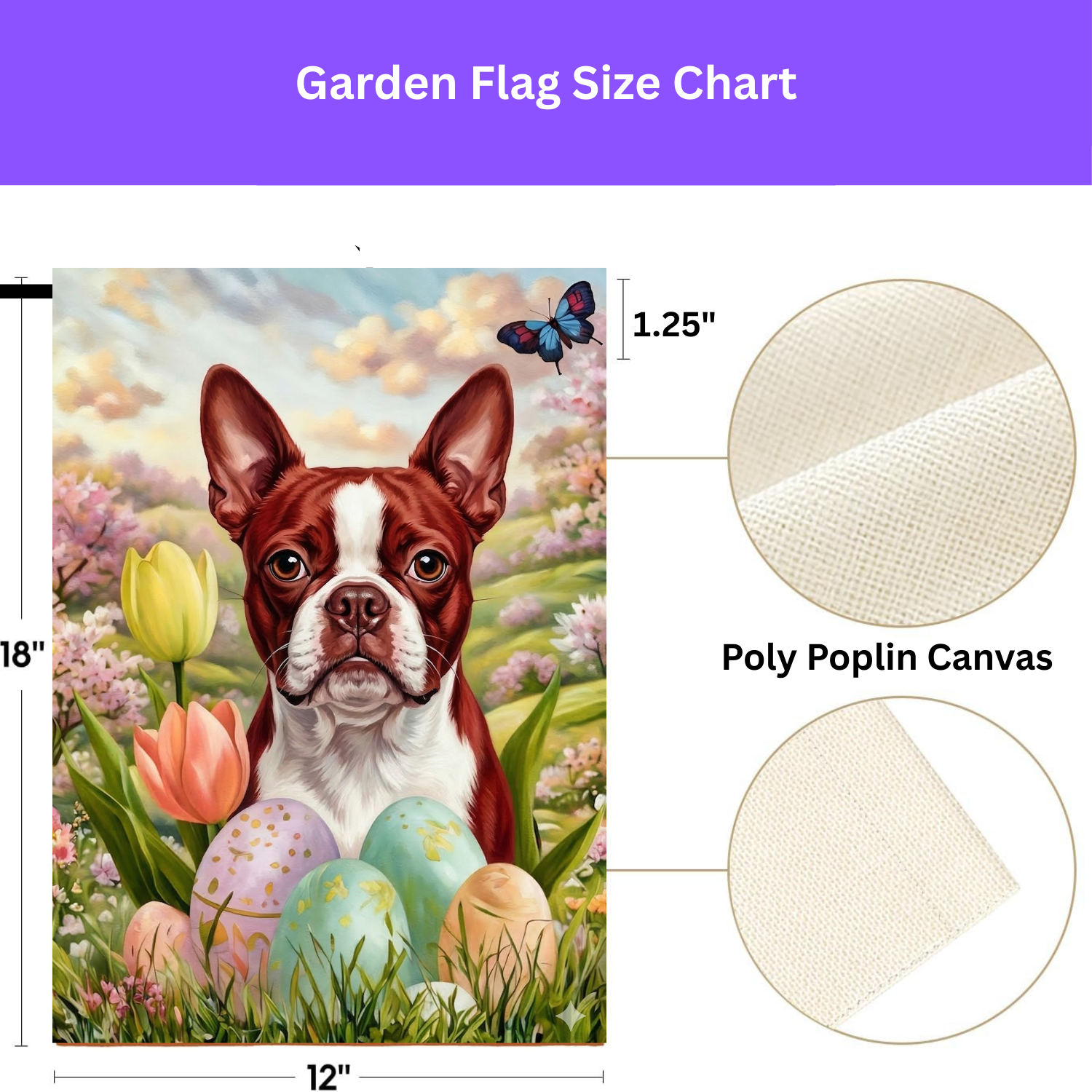 Easter Eggs and Red Boston Terrier Garden Flag