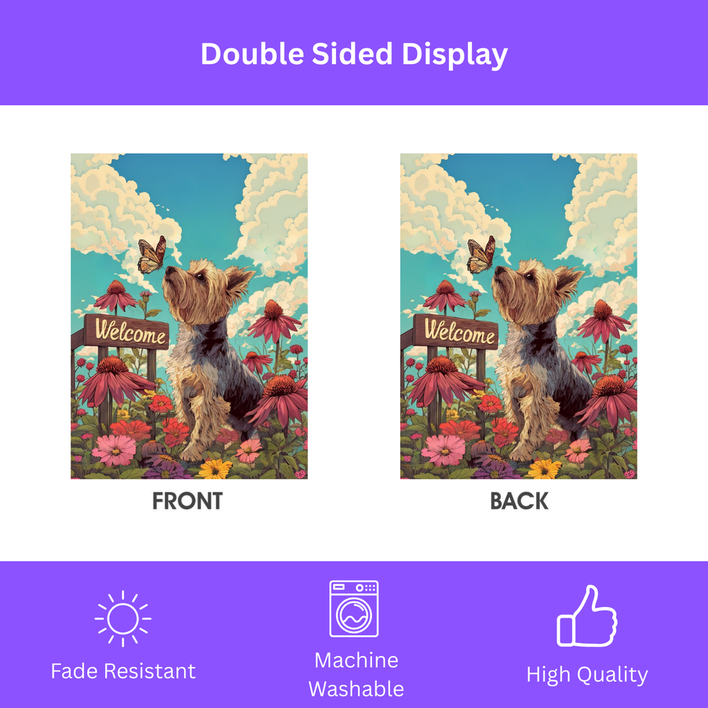 Butterfly and Yorkshire Terrier Garden Flag - porch decor - Dragonfire Gardens