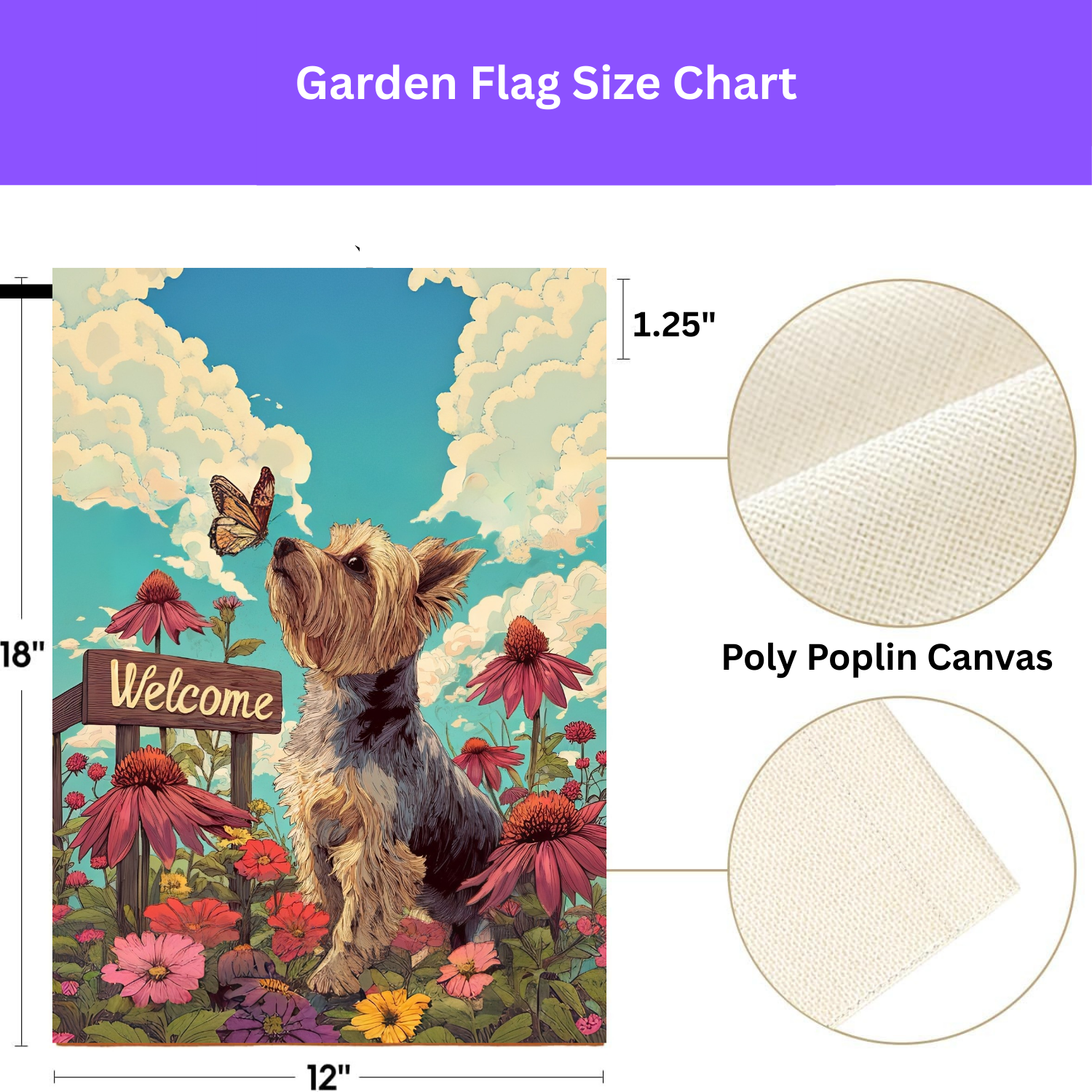 Butterfly and Yorkshire Terrier Garden Flag - double-sided design - Dragonfire Gardens