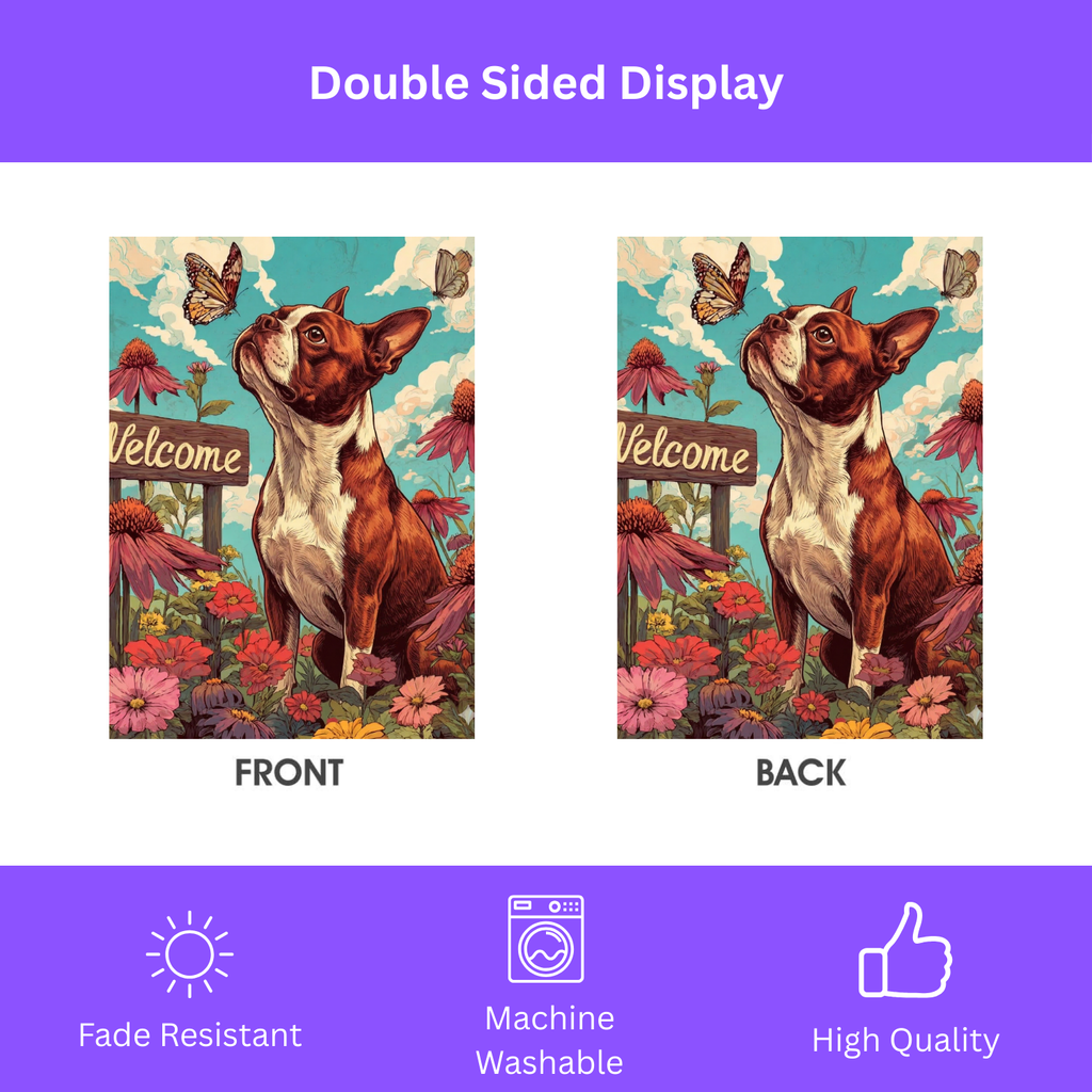 Butterfly and Boston Terrier Welcome Garden Flag - porch decor - Dragonfire Gardens