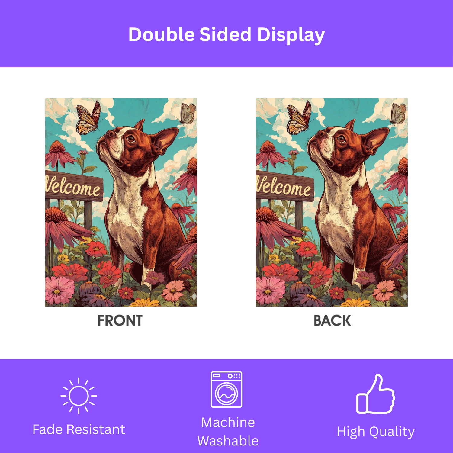 Butterfly and Boston Terrier Welcome Garden Flag - porch decor - Dragonfire Gardens