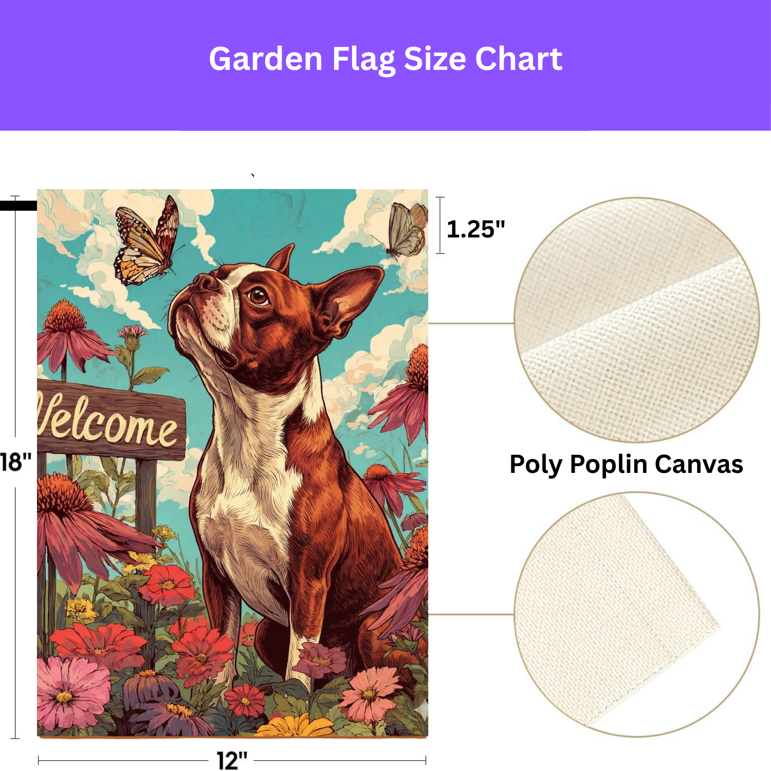 Butterfly and Boston Terrier Welcome Garden Flag - double-sided design - Dragonfire Gardens