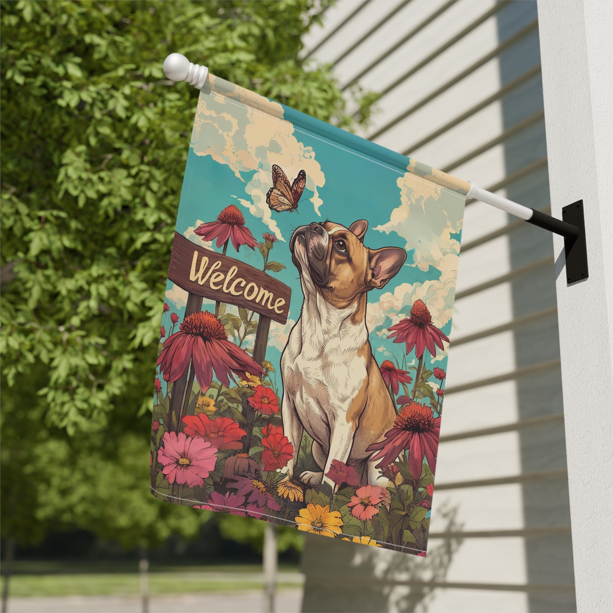 Butterfly and French Bulldog Garden Flag - yard display - Dragonfire Gardens