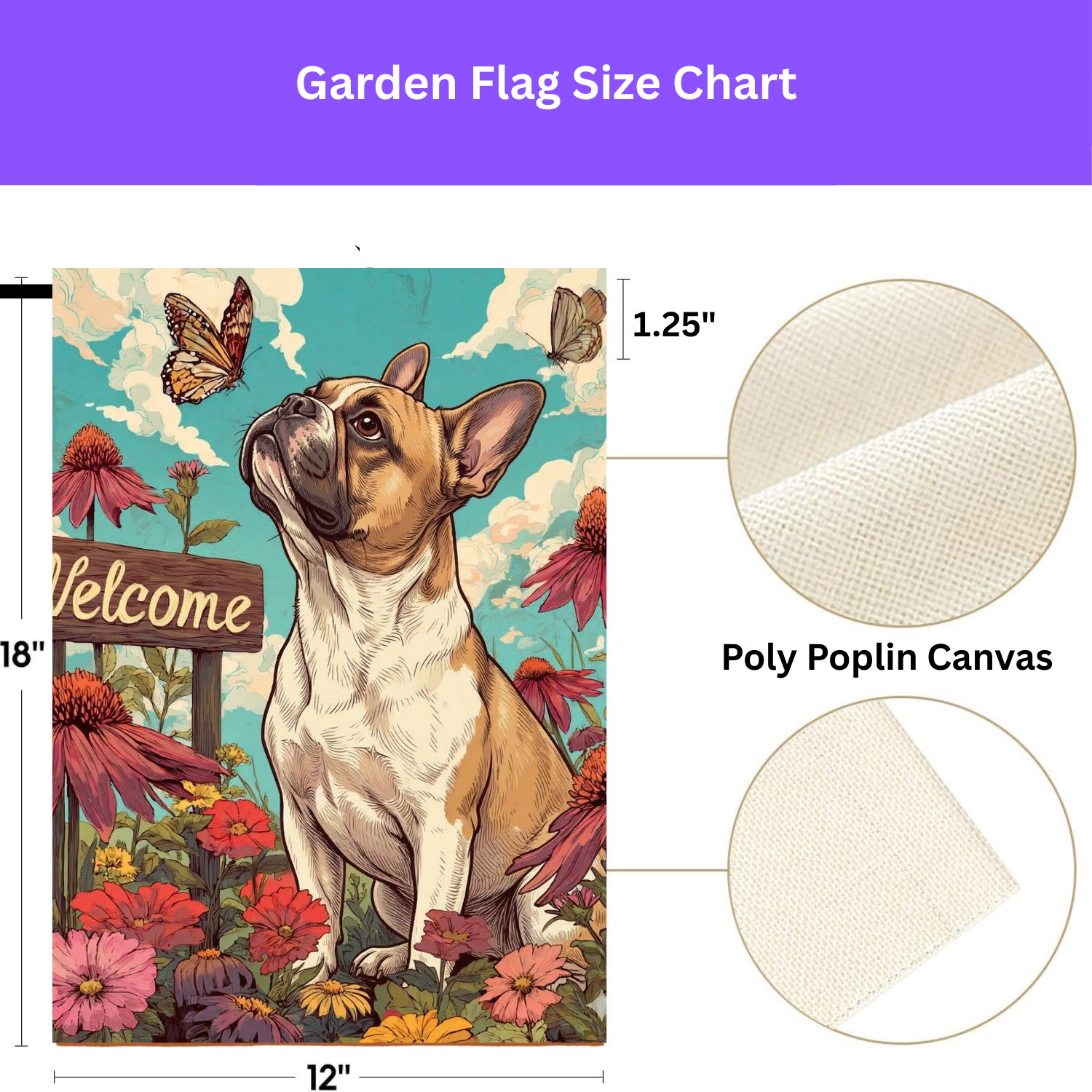 Butterfly and French Bulldog Garden Flag - double-sided design - Dragonfire Gardens