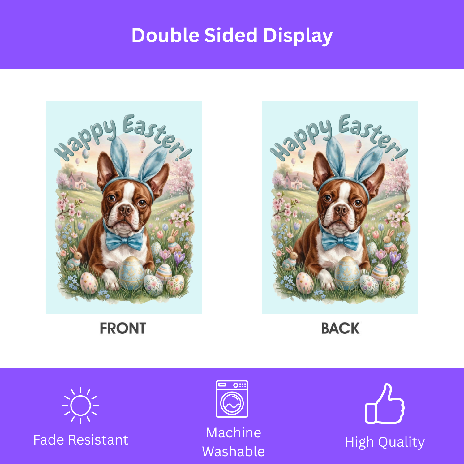 Bunny Ear Boston Terrier Easter Garden Flag