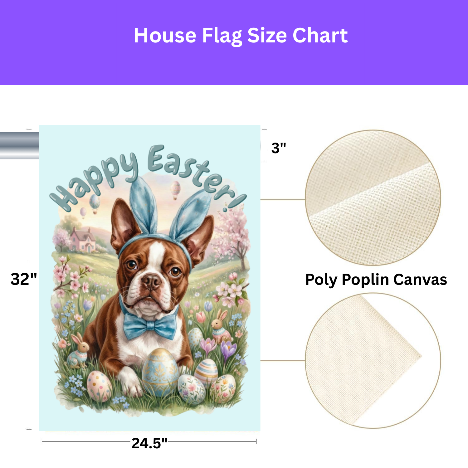 Bunny Ear Boston Terrier Easter Garden Flag