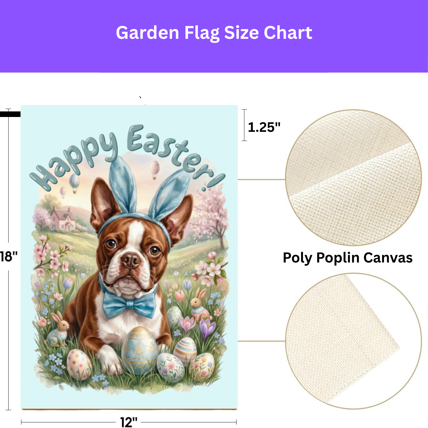 Bunny Ear Boston Terrier Easter Garden Flag