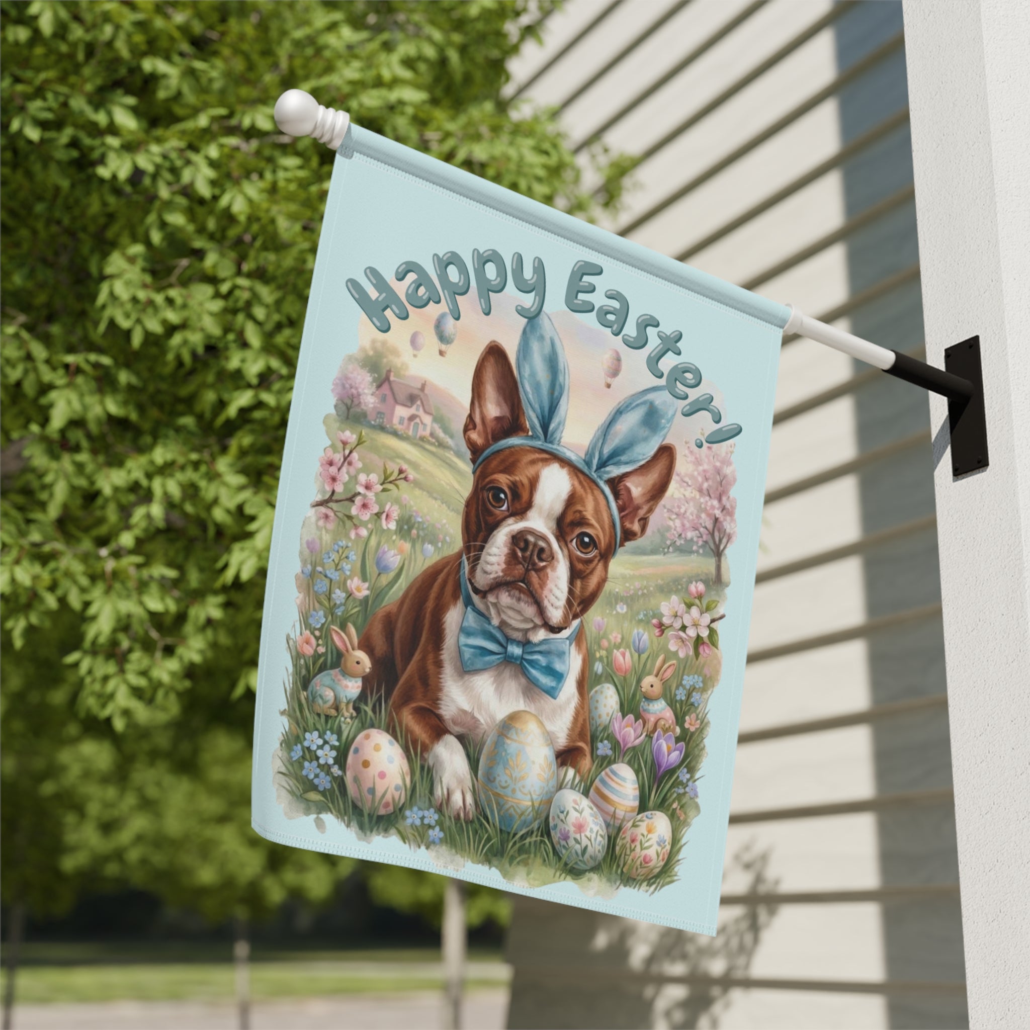 Bunny Ear Boston Terrier Easter Garden Flag
