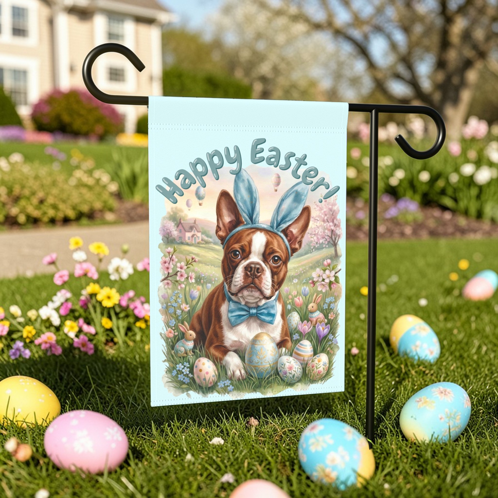 Bunny Ear Boston Terrier Easter Garden Flag