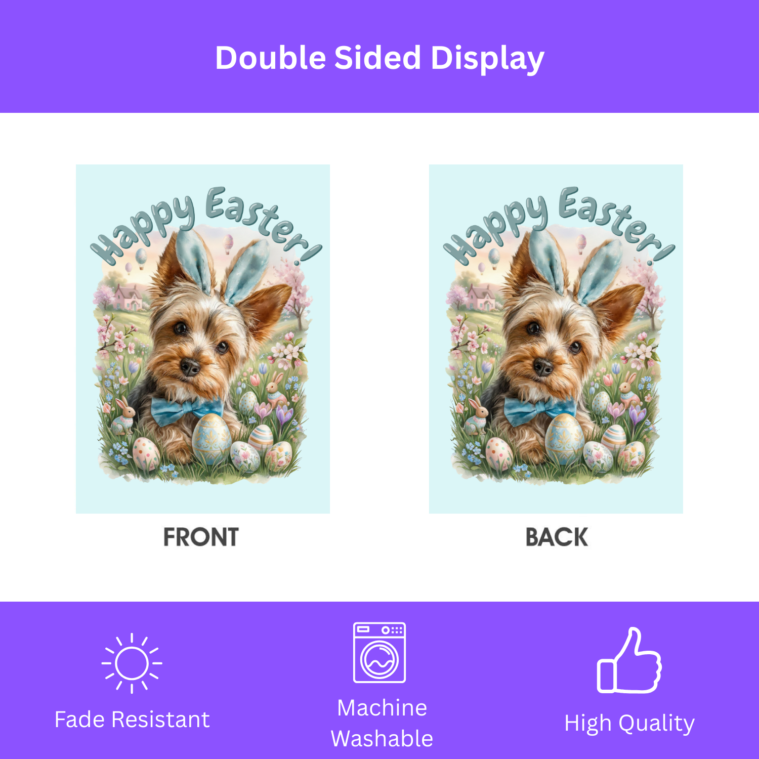Bunny Ear Yorkie Easter Garden Flag