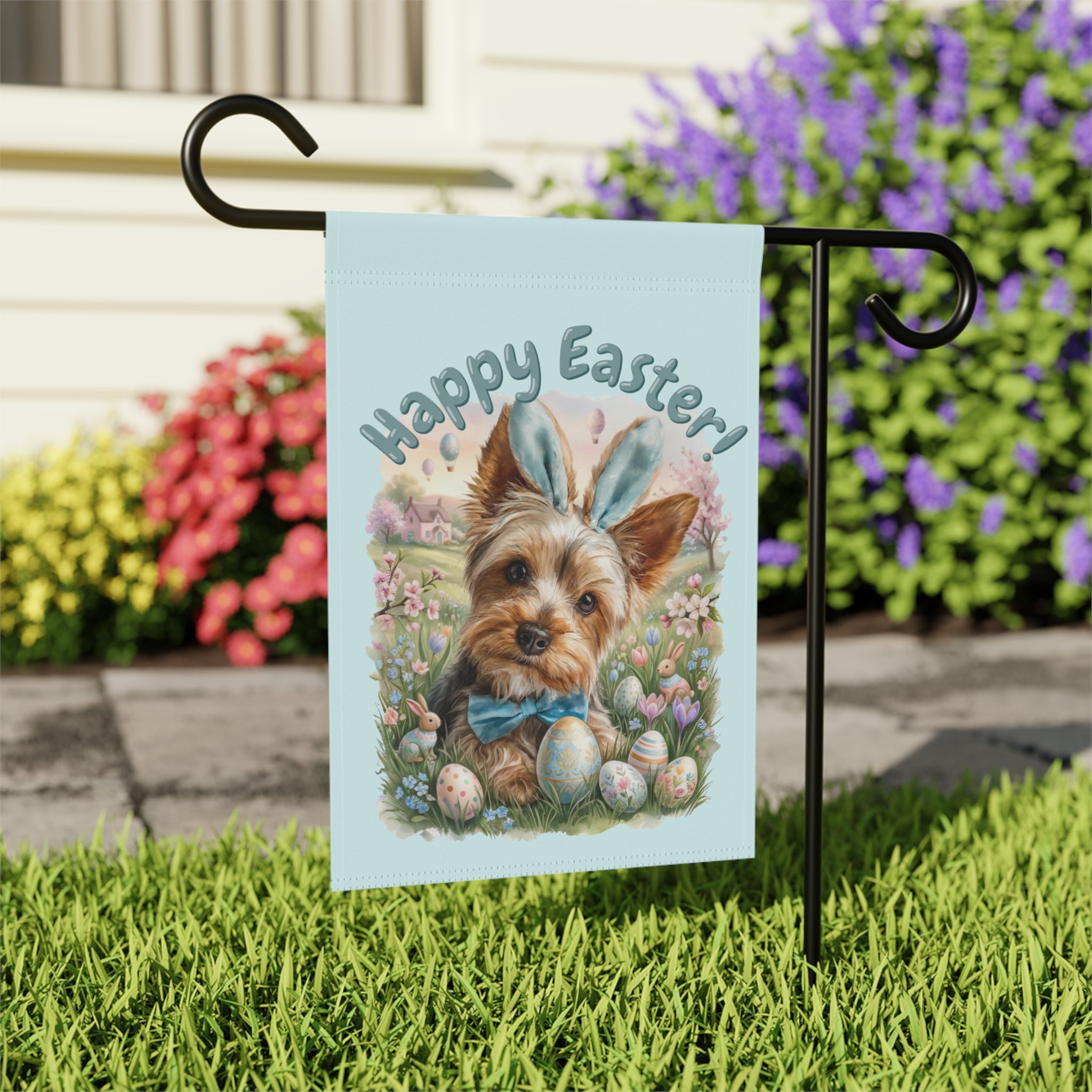 Bunny Ear Yorkie Easter Garden Flag