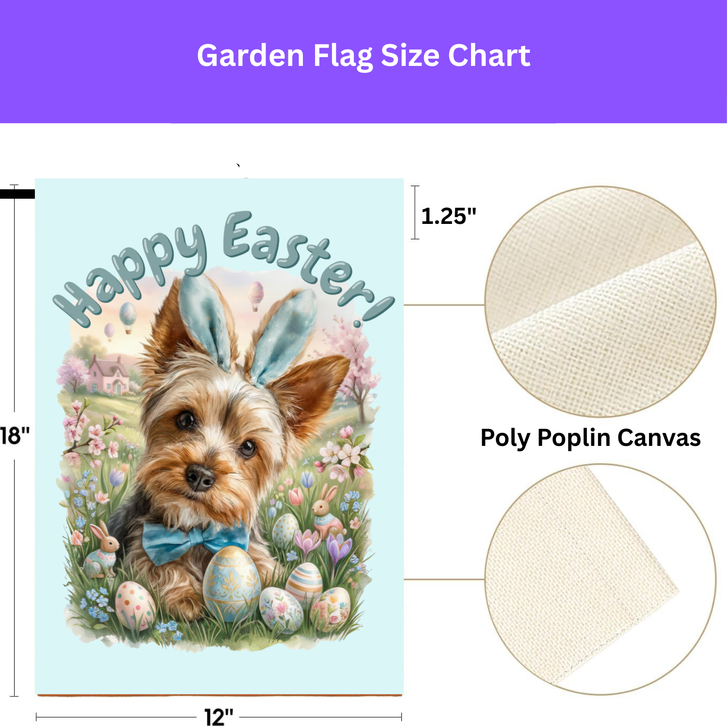 Bunny Ear Yorkie Easter Garden Flag