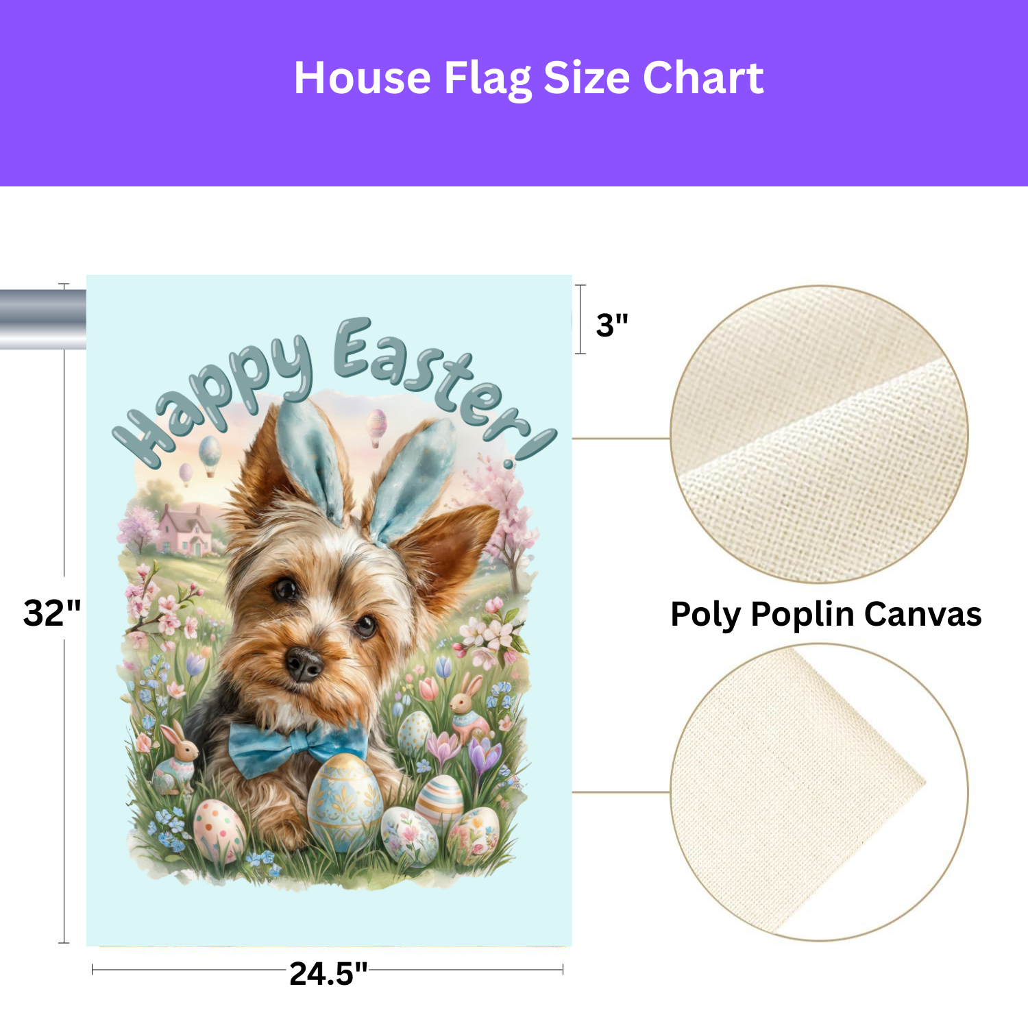 Bunny Ear Yorkie Easter Garden Flag