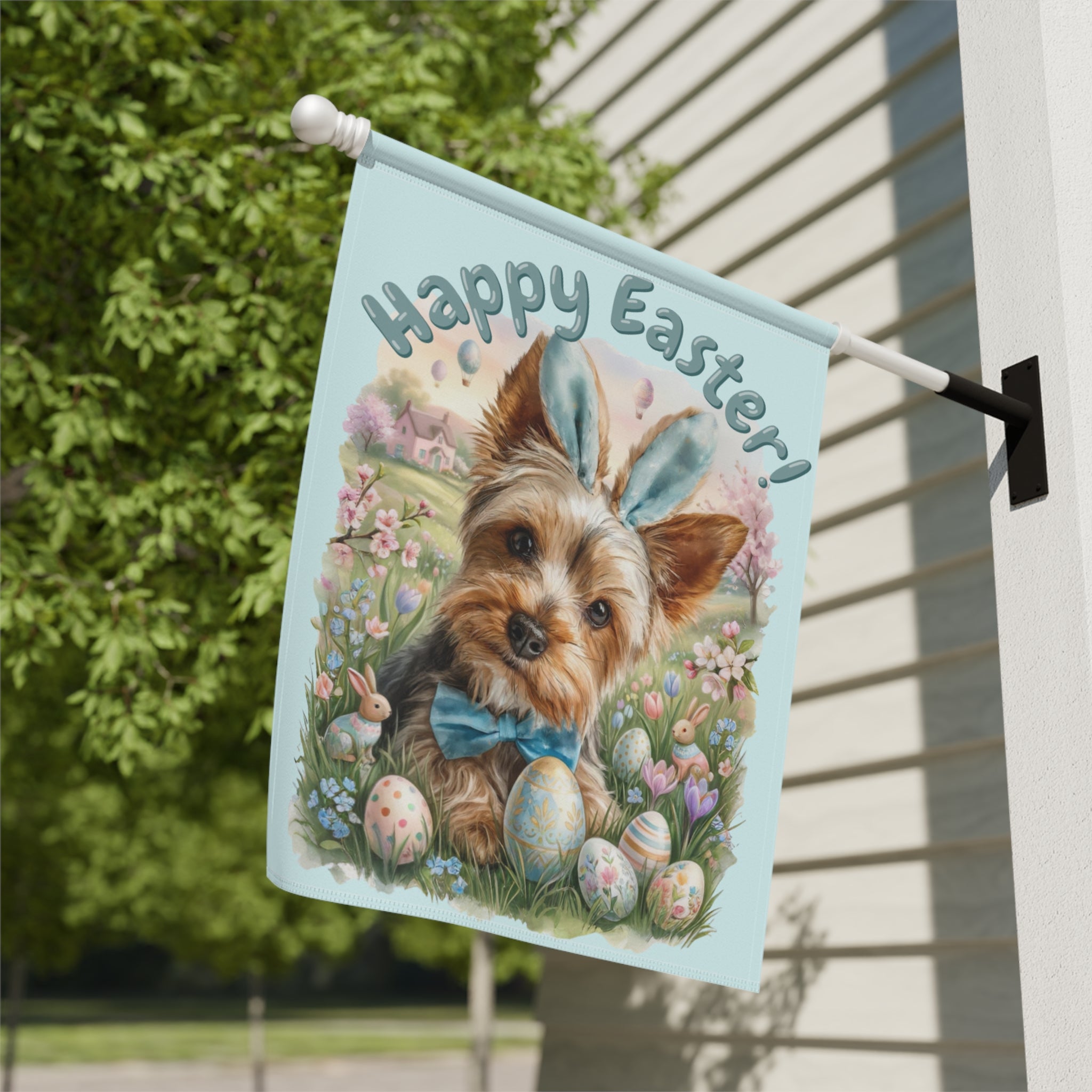 Bunny Ear Yorkie Easter Garden Flag