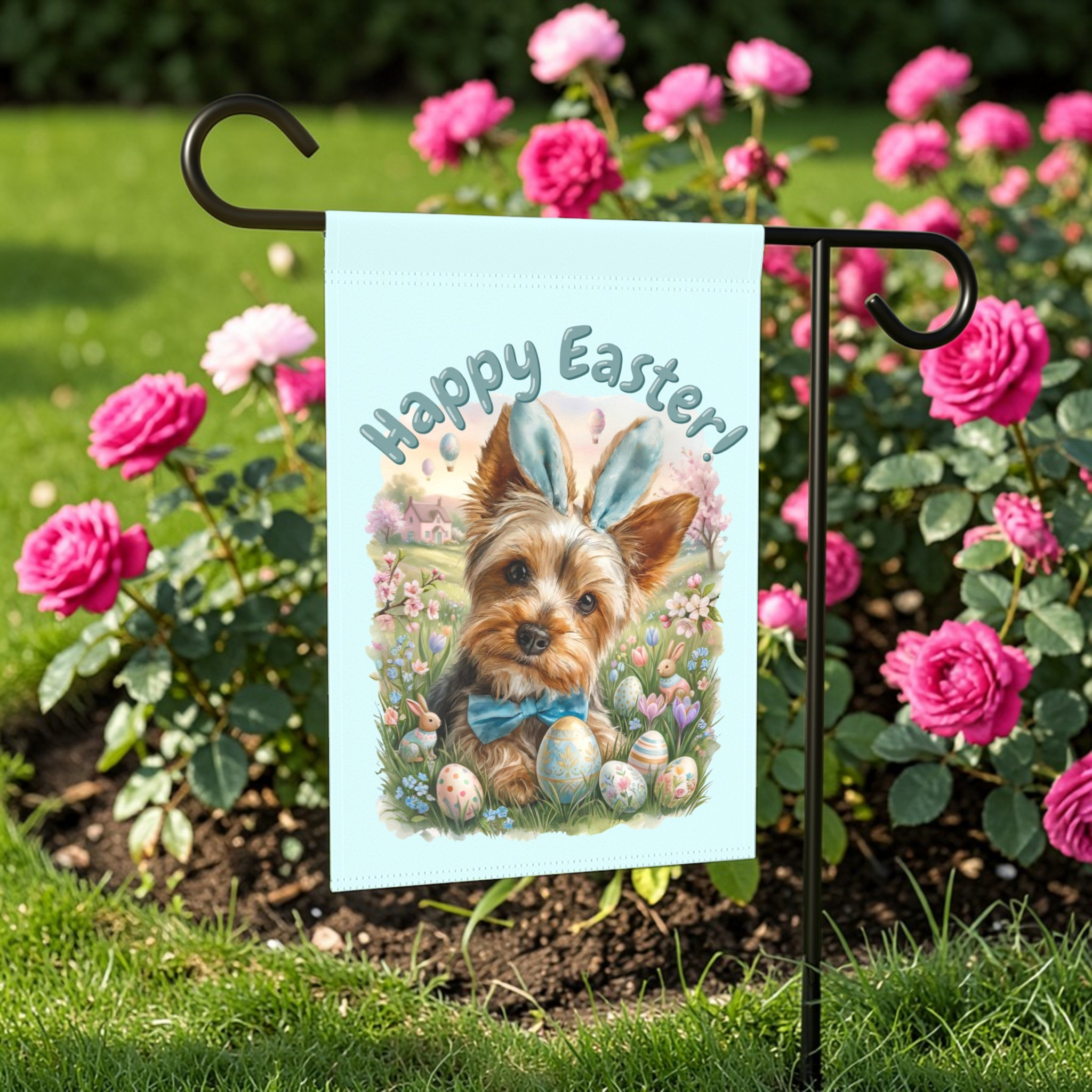 Bunny Ear Yorkie Easter Garden Flag