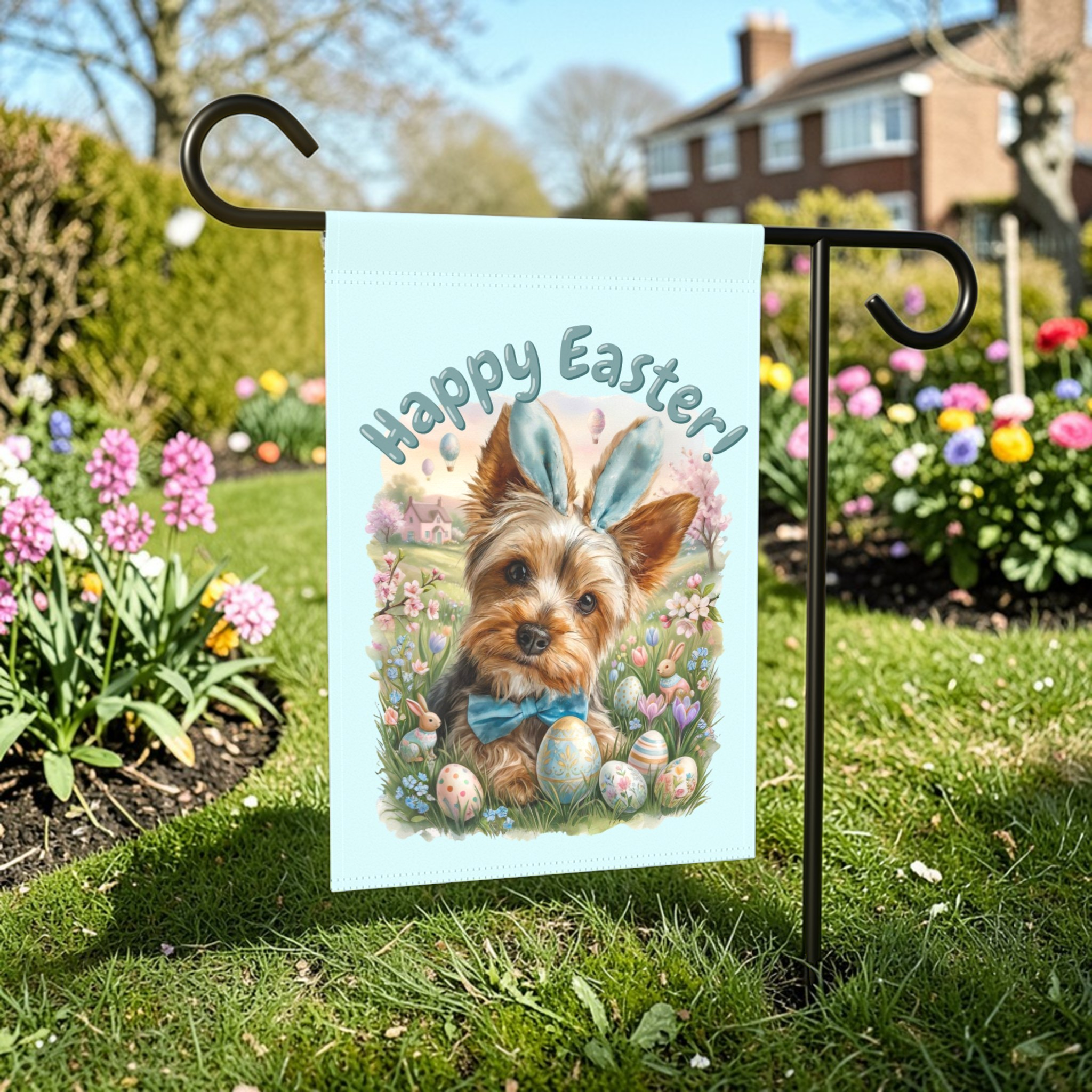 Bunny Ear Yorkie Easter Garden Flag