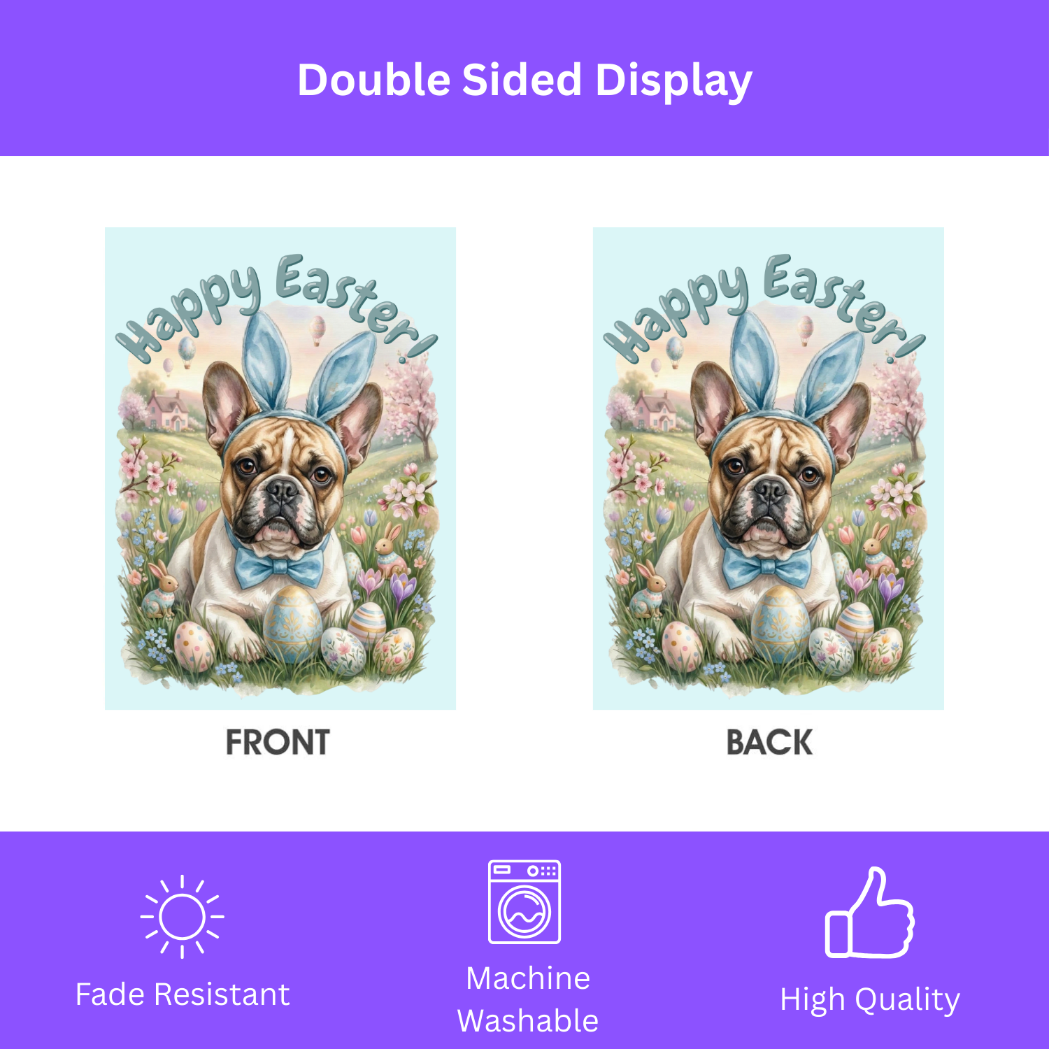 Bunny Ear French Bulldog Easter Garden Flag