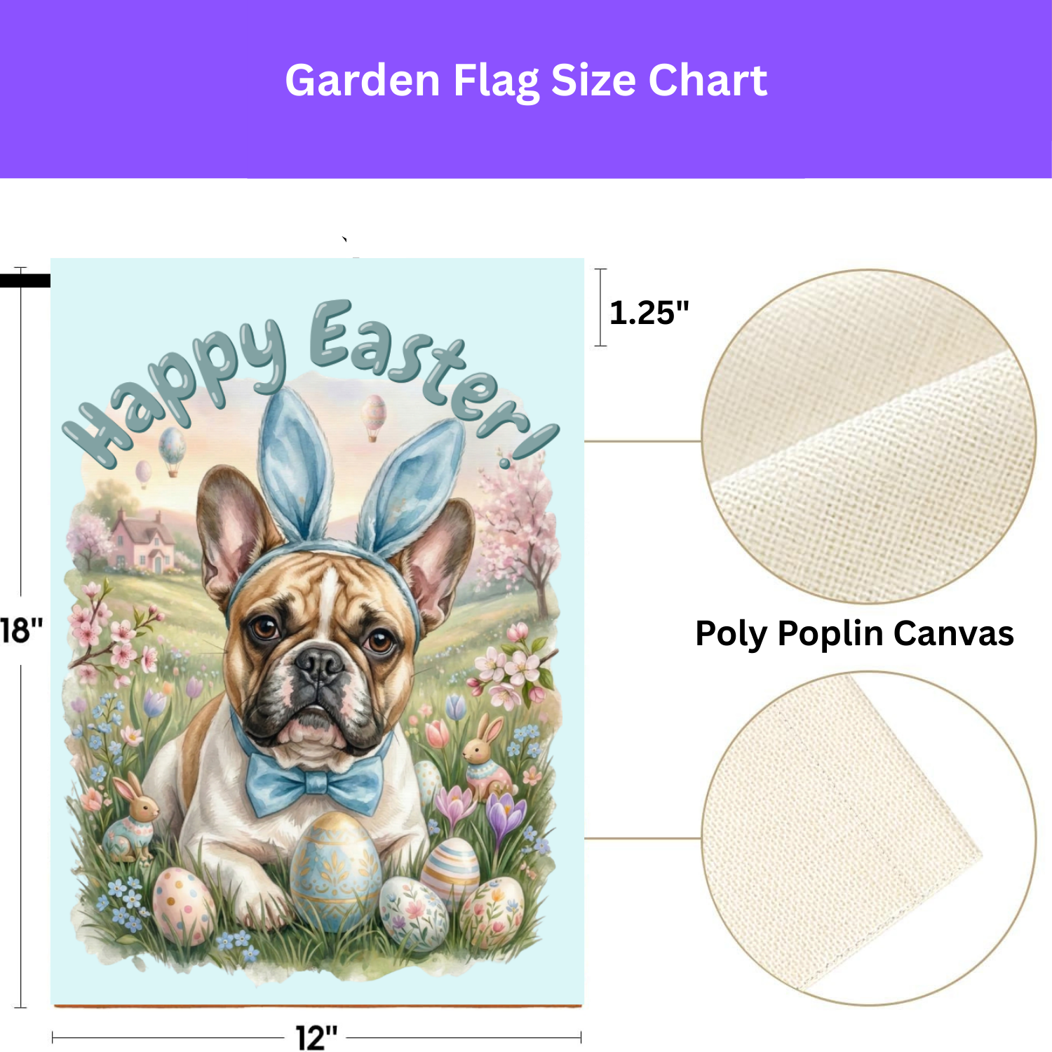 Bunny Ear French Bulldog Easter Garden Flag