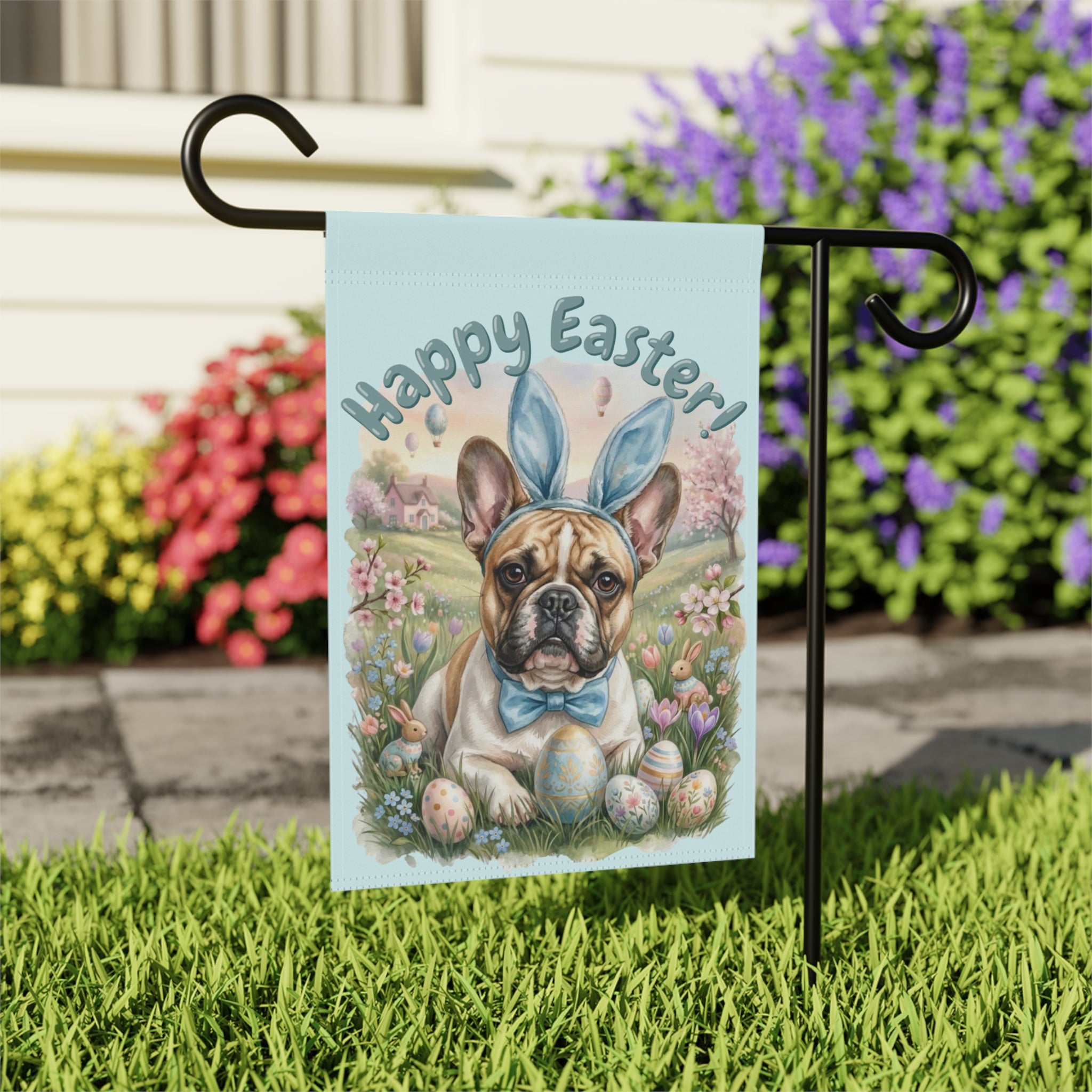 Bunny Ear French Bulldog Easter Garden Flag