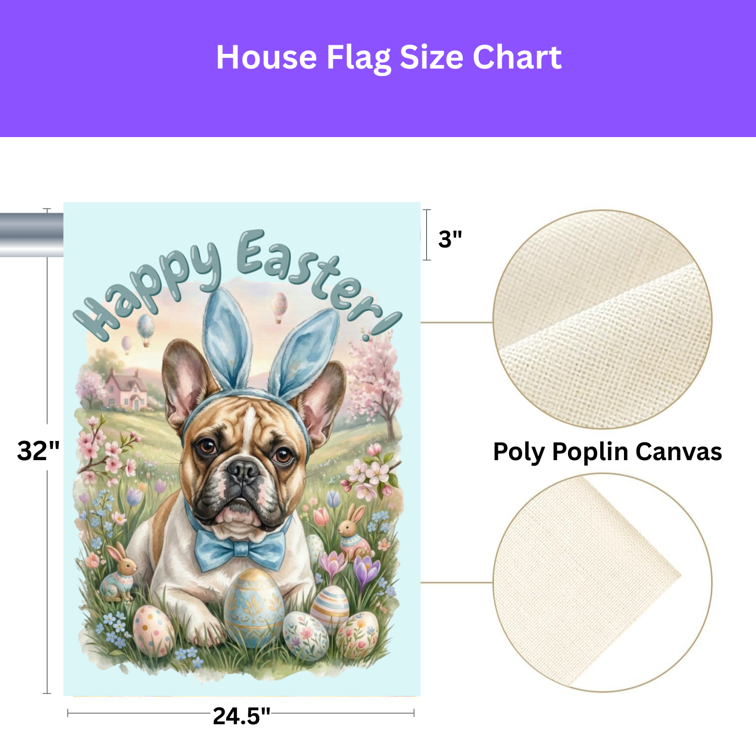 Bunny Ear French Bulldog Easter Garden Flag