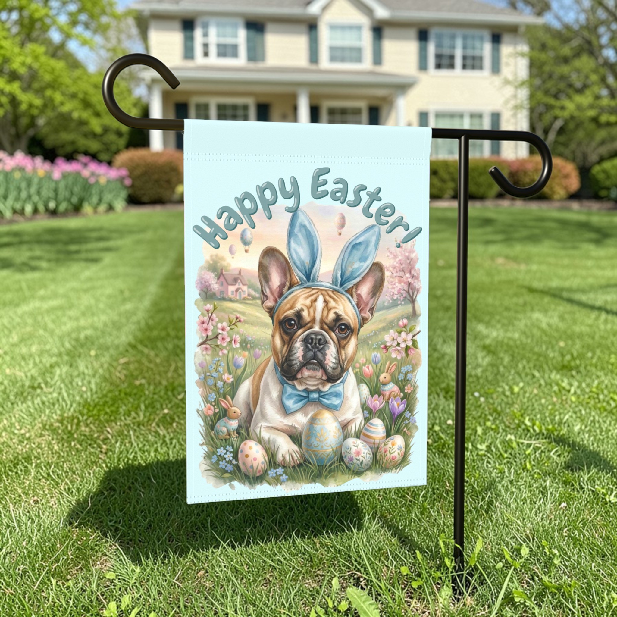 Bunny Ear French Bulldog Easter Garden Flag