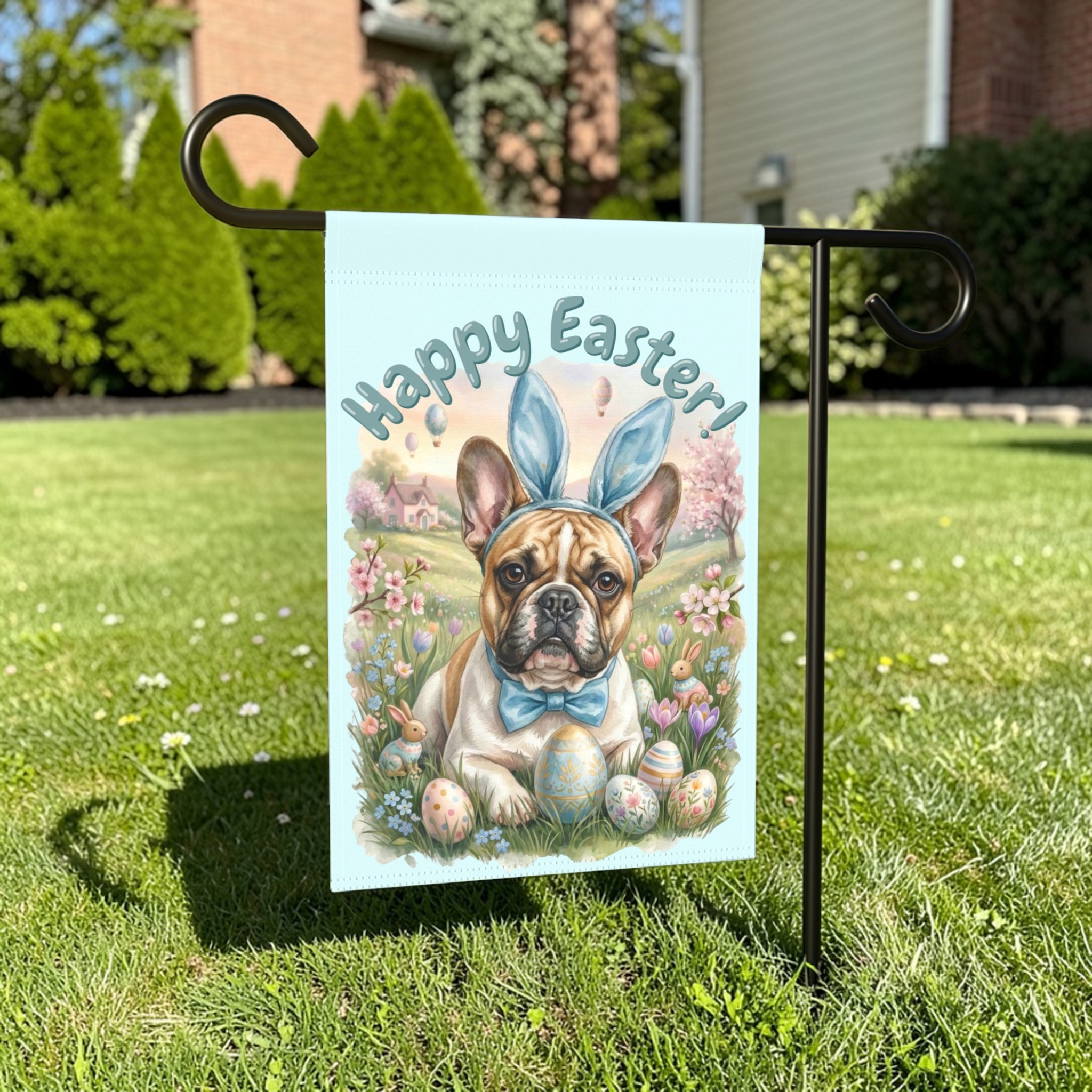 Bunny Ear French Bulldog Easter Garden Flag