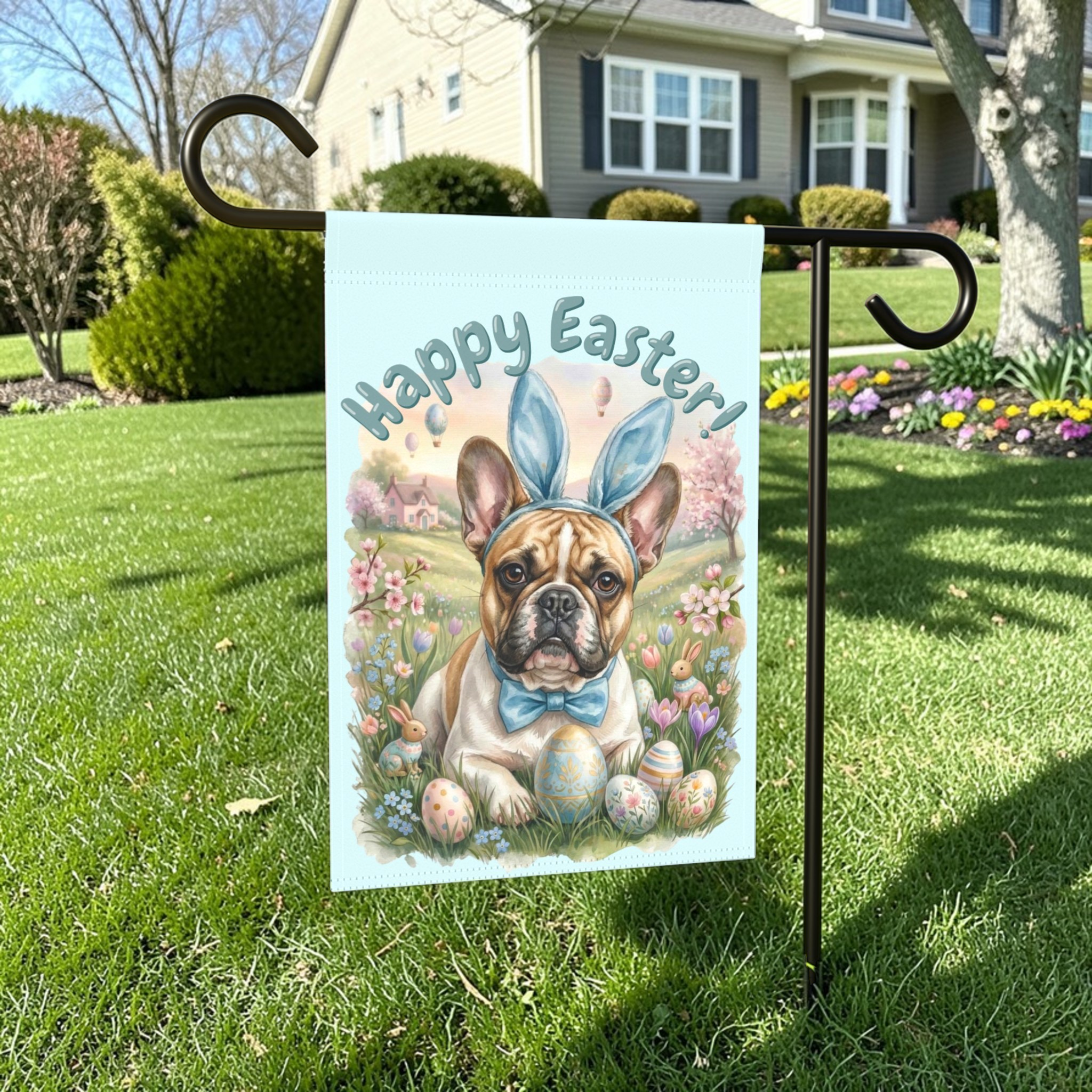 Bunny Ear French Bulldog Easter Garden Flag