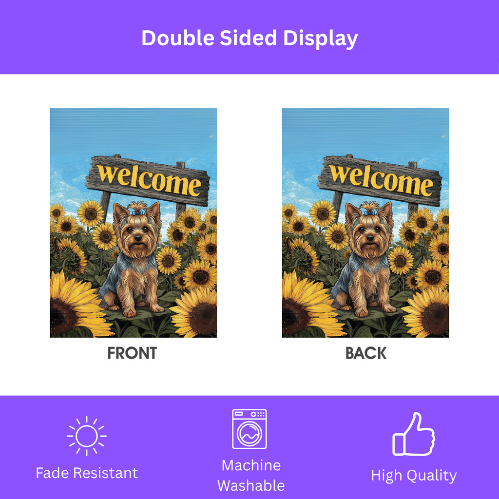 Yellow Sunflower Welcome Yorkshire Terrier Garden Flag - porch decor - Dragonfire Gardens