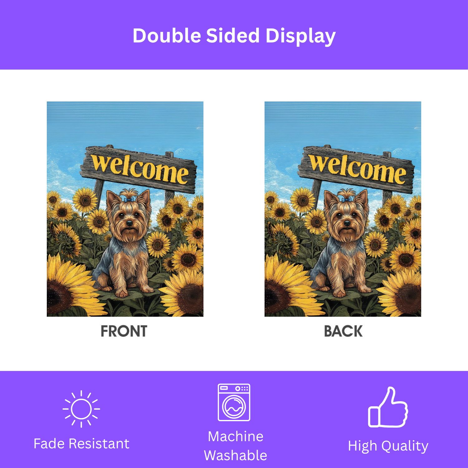 Yellow Sunflower Welcome Yorkshire Terrier Garden Flag - porch decor - Dragonfire Gardens