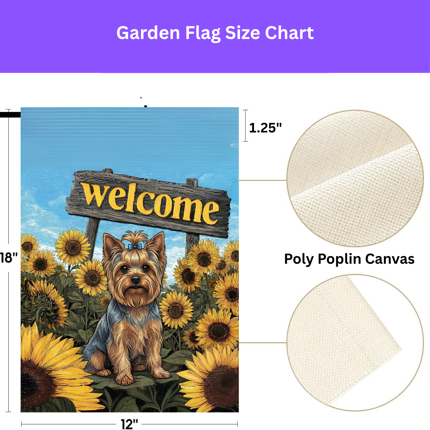 Yellow Sunflower Welcome Yorkshire Terrier Garden Flag - double-sided design - Dragonfire Gardens