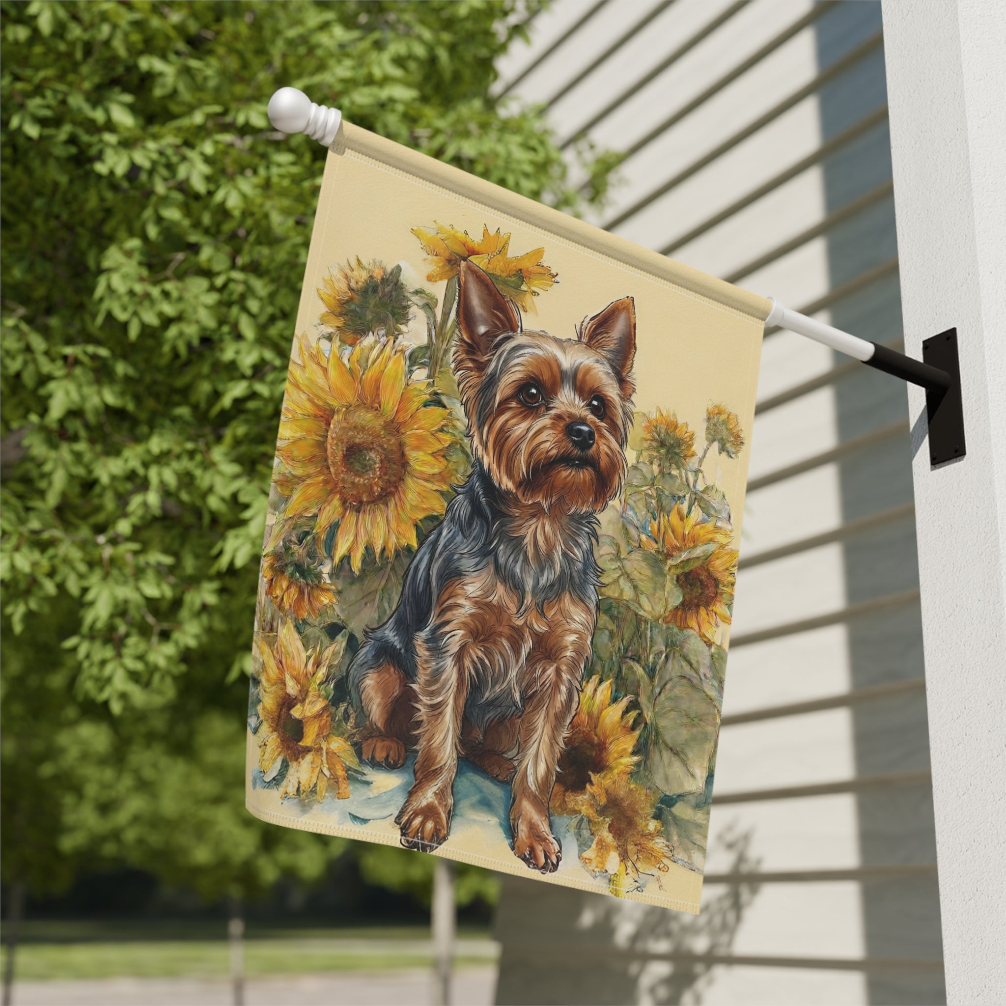 Yellow Sunflowers Yorkshire Terrier Garden Flag - yard display - Dragonfire Gardens