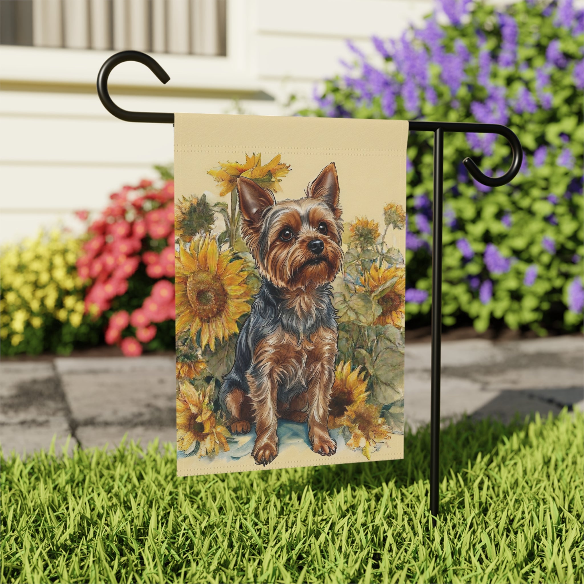 Yellow Sunflowers Yorkshire Terrier Garden Flag