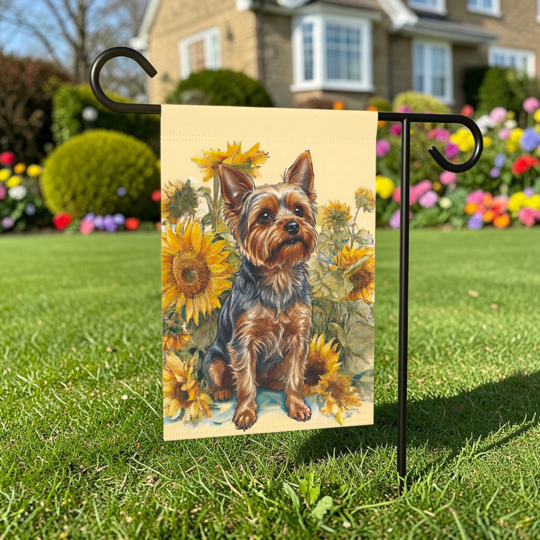 Yellow Sunflowers Yorkshire Terrier Garden Flag