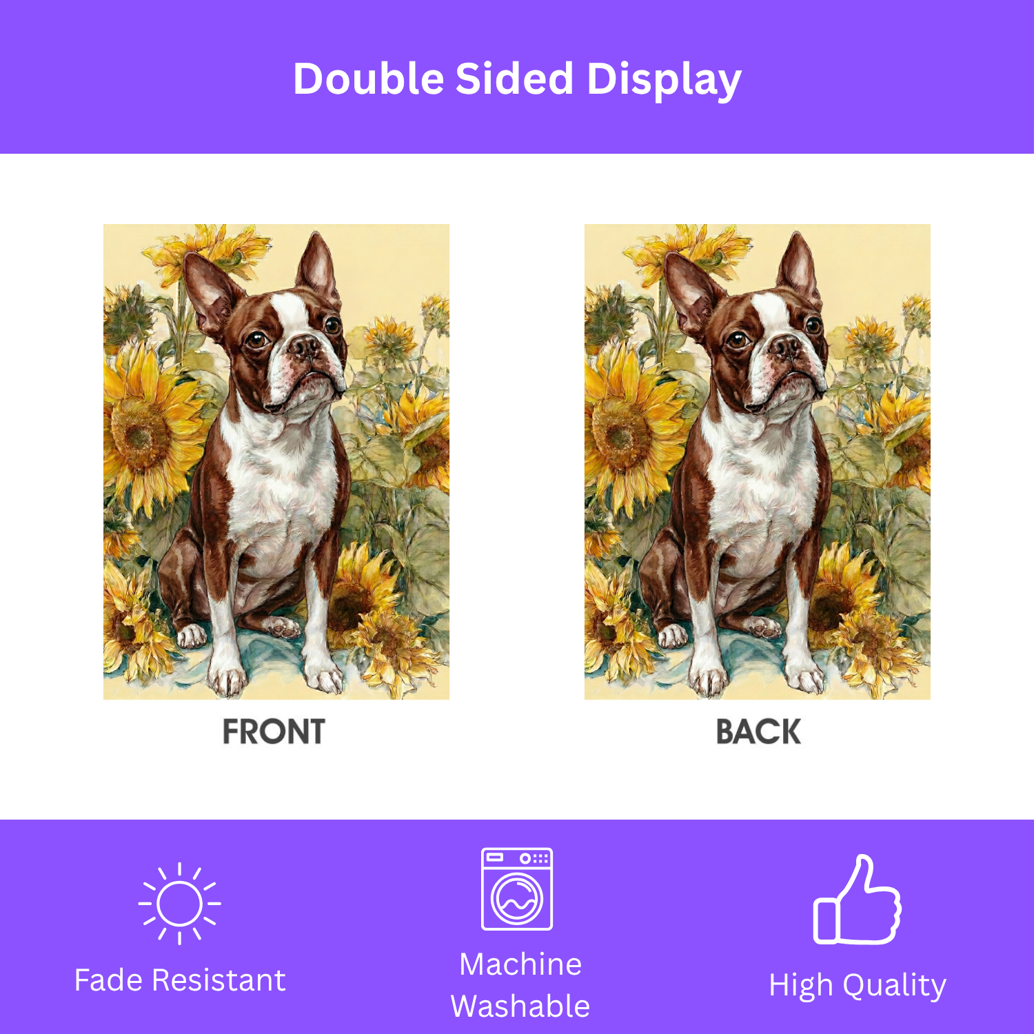 Yellow Sunflowers Red Boston Terrier Garden Flag - porch decor - Dragonfire Gardens