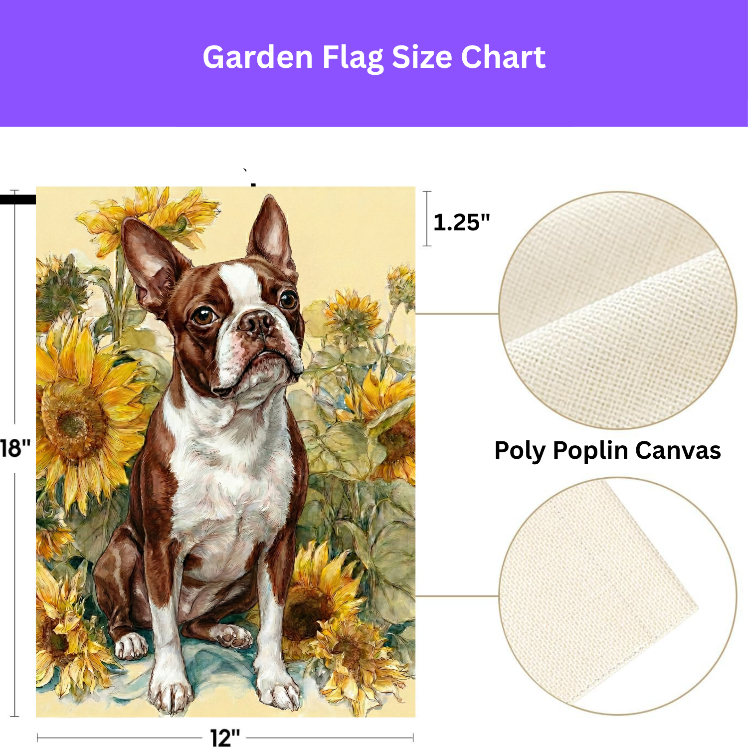 Yellow Sunflowers Red Boston Terrier Garden Flag - double-sided design - Dragonfire Gardens