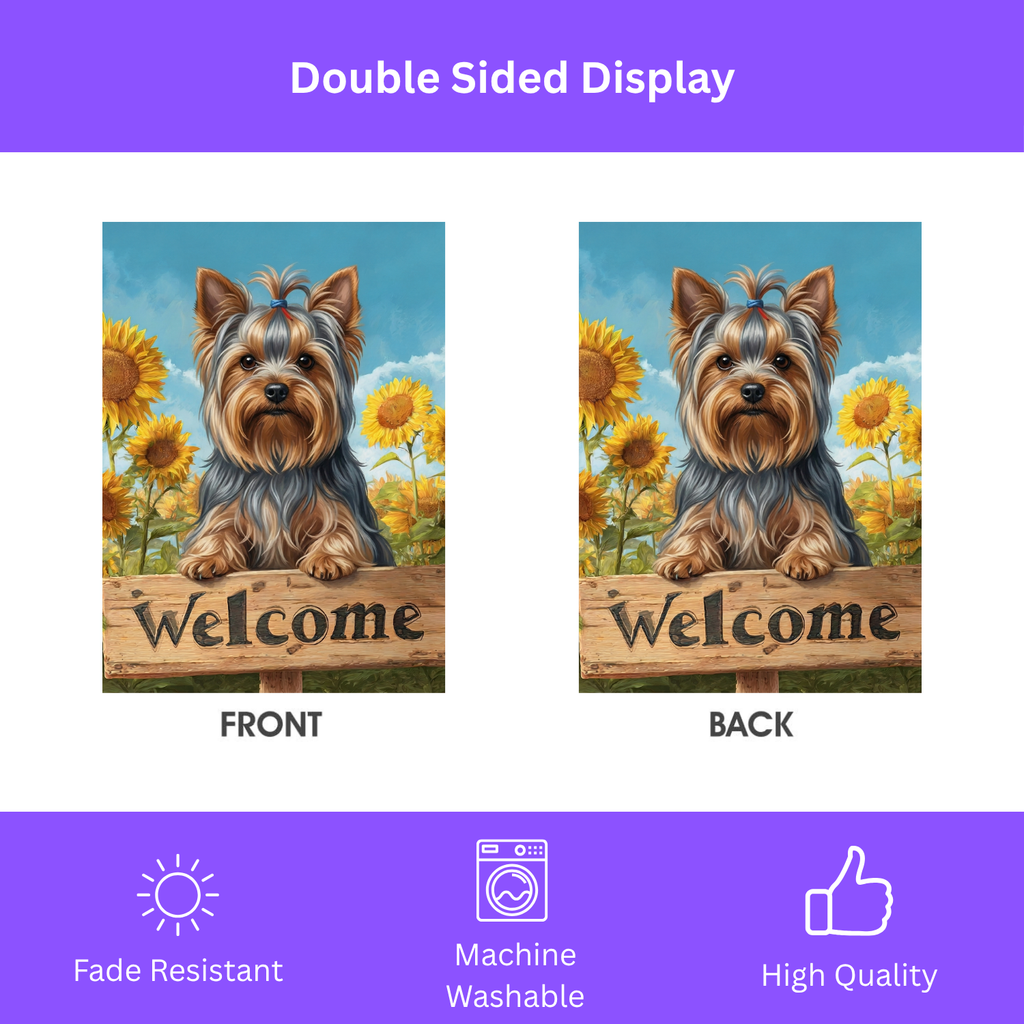 Sunflower Welcome Sign Yorkshire Terrier Garden Flag - porch decor - Dragonfire Gardens